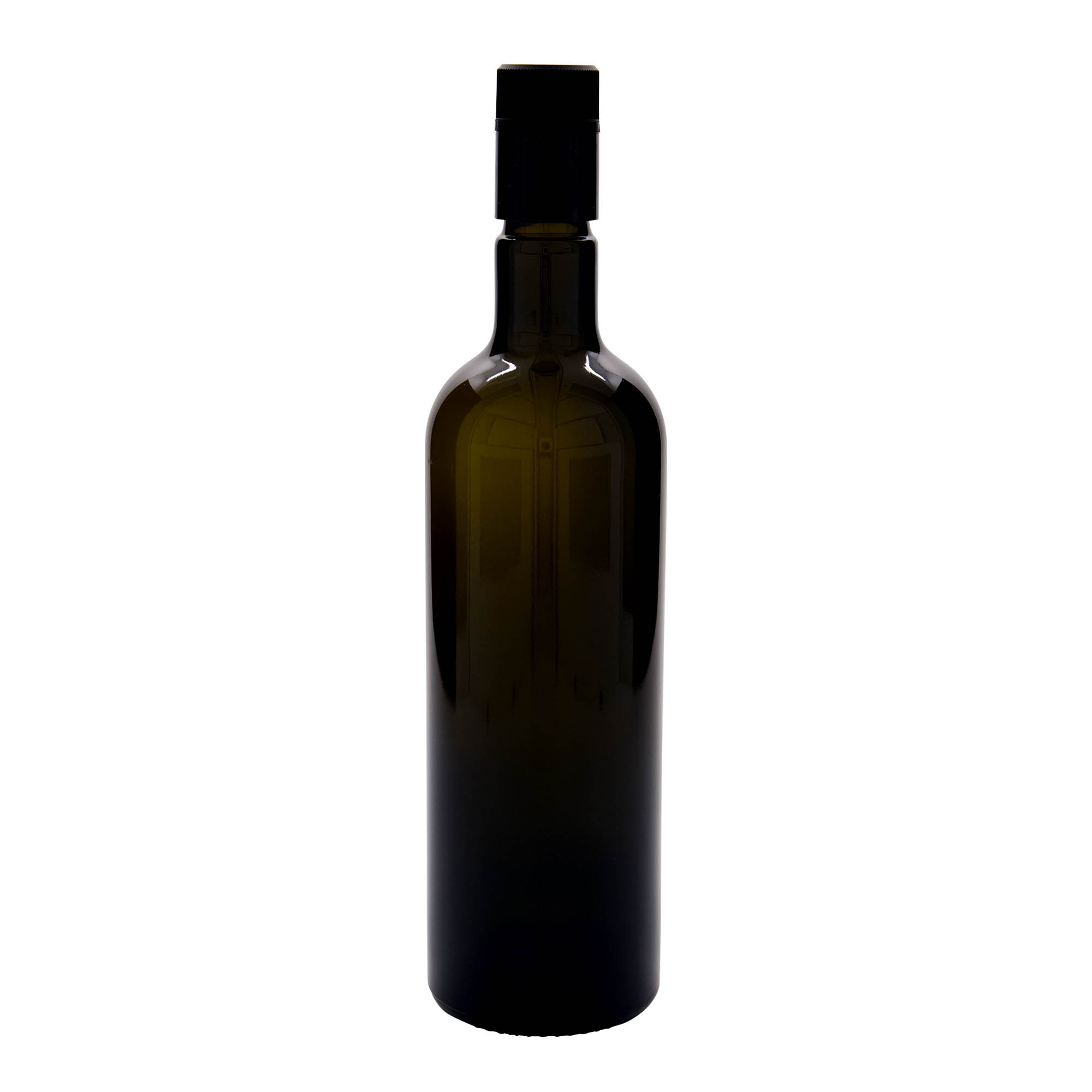 Bottiglia per aceto/olio da 750 ml 'Willy New', vetro, verde antico, bocca: DOP