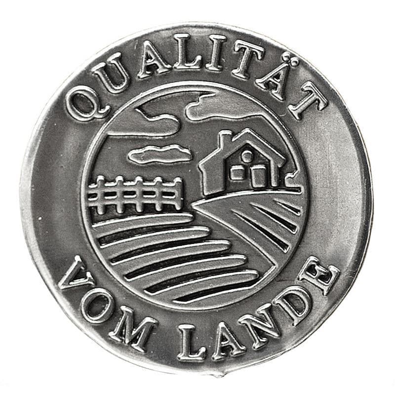 Etichetta metallica 'Qualità di campagna', rotonda, stagno, argento