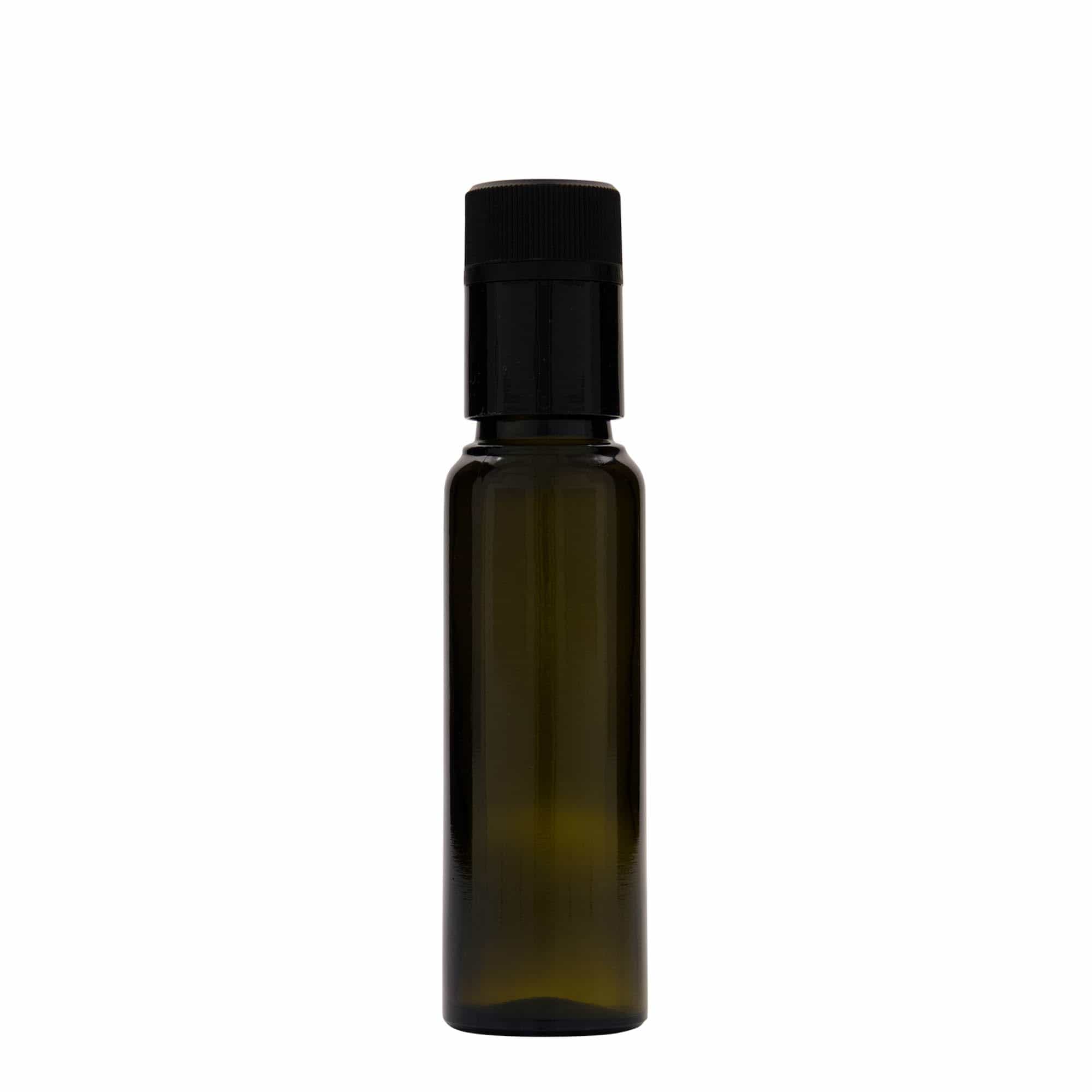 Bottiglia da 100 ml per aceto/olio 'Willy New', vetro, verde antico, bocca: DOP