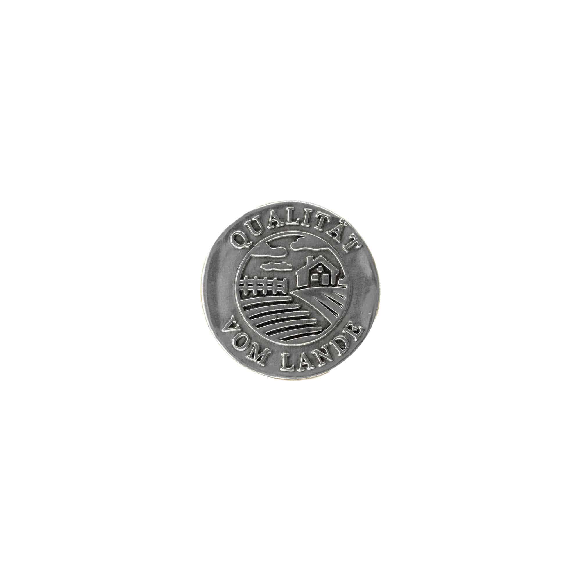 Etichetta metallica 'Qualità di campagna', rotonda, stagno, argento
