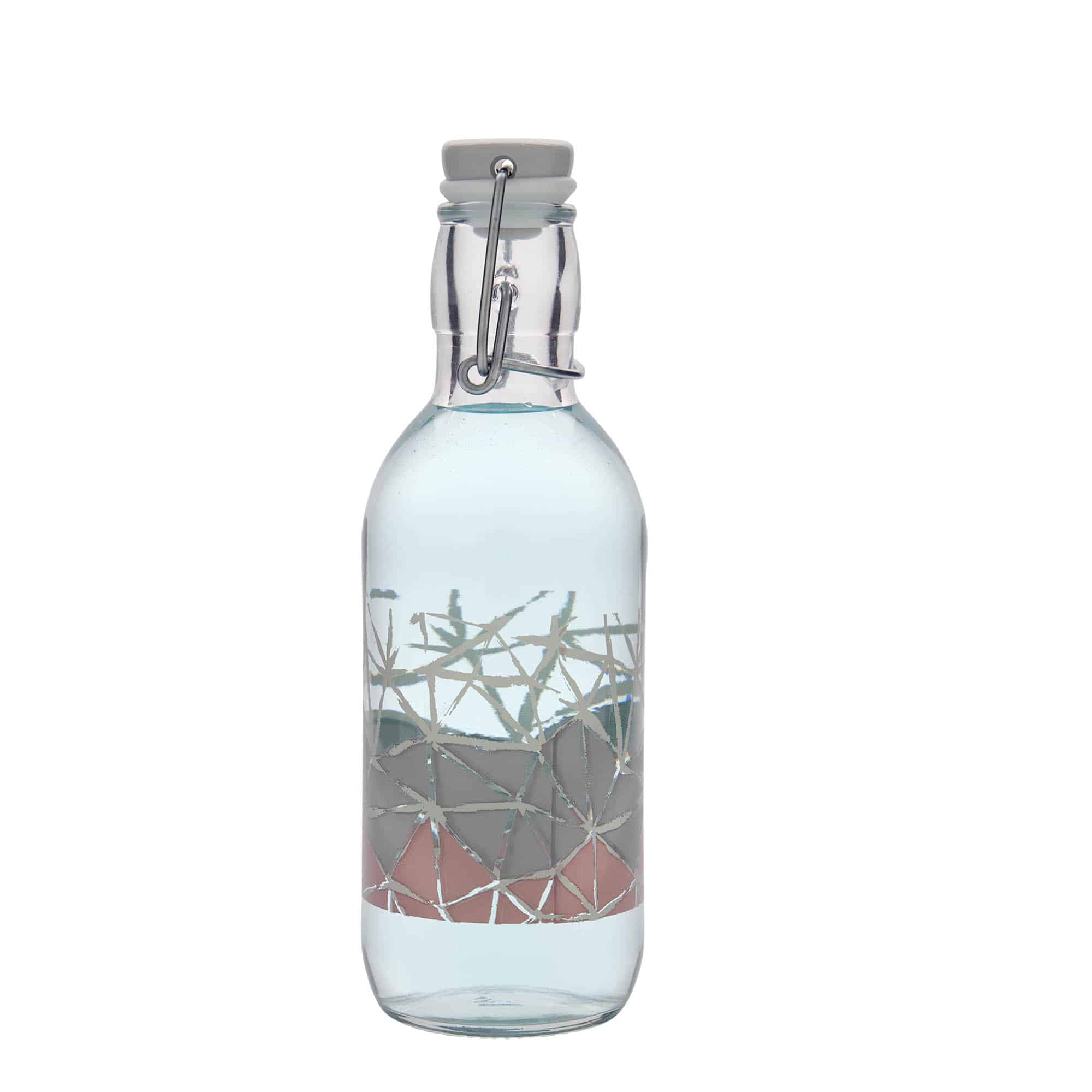 Bottiglia di vetro da 500 ml Emilia stampata 'Manolibera rosa', apertura: chiusura a leva Bottiglia di vetro da 500 ml Emilia stampata 'Manolibera rosa', apertura: chiusura a leva