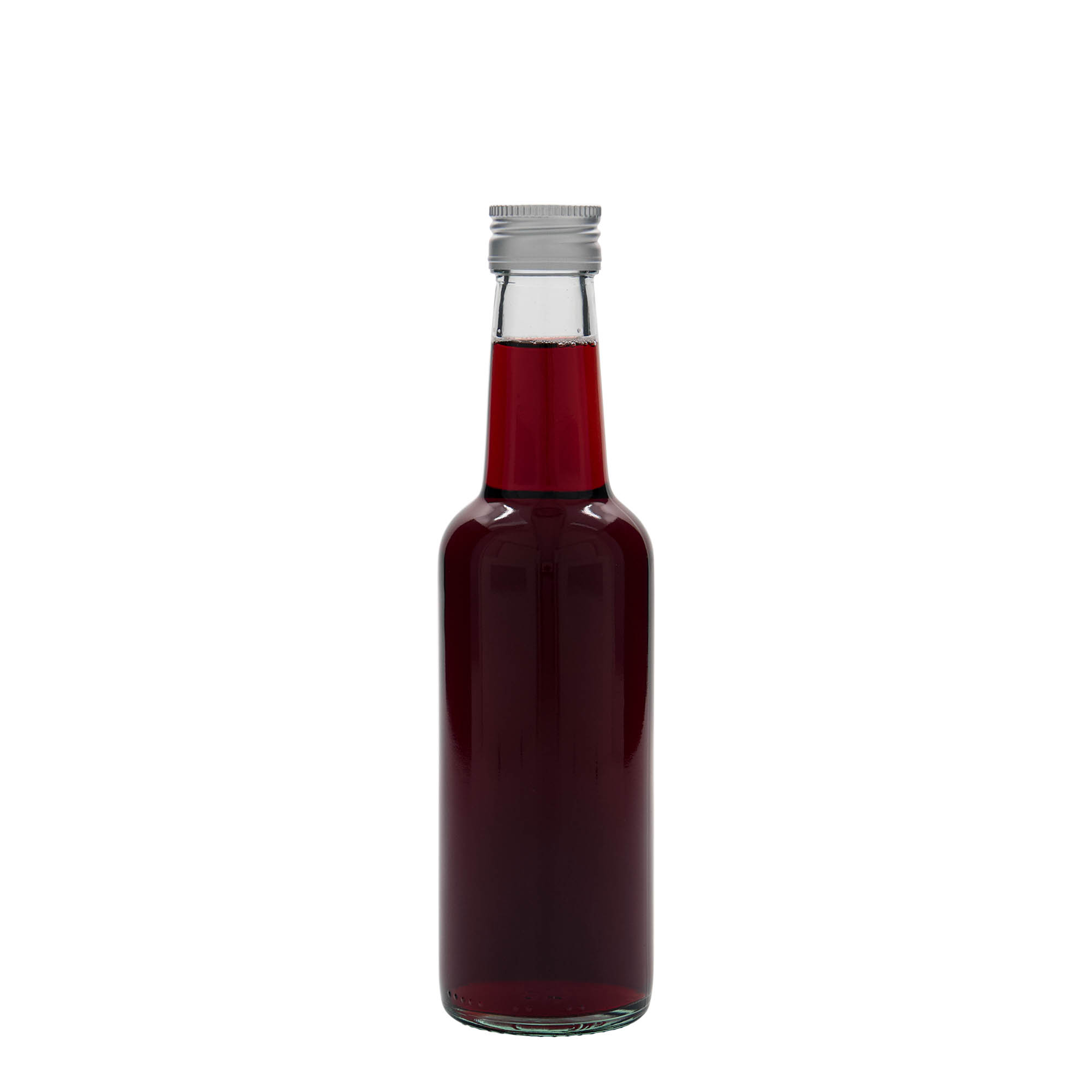 Bottiglia di vetro da 250 ml con collo dritto, bocca: PP 28 Bottiglia di vetro da 250 ml con collo dritto, bocca: PP 28