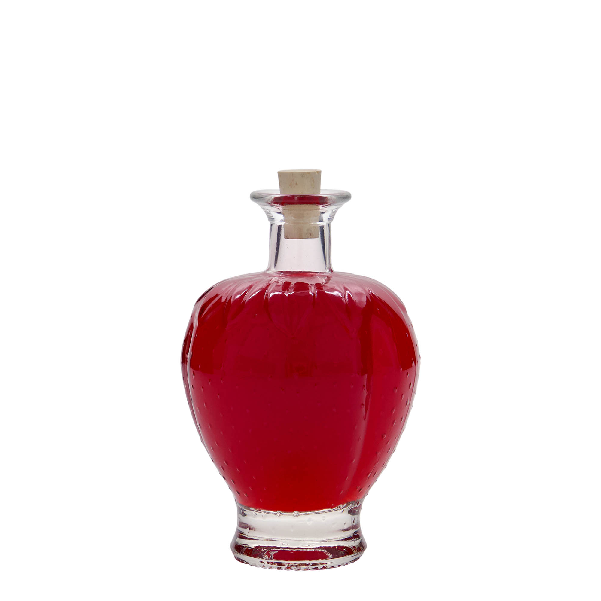 Bottiglia di vetro da 200 ml 'Fragola', bocca: tappo di sughero Bottiglia di vetro da 200 ml 'Fragola', bocca: tappo di sughero