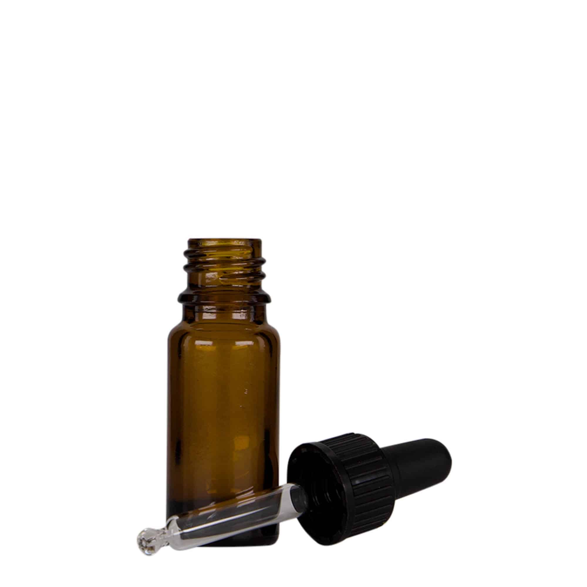 10 ml Boccetta con contagocce , vetro, marrone-nero, imboccatura: DIN 18