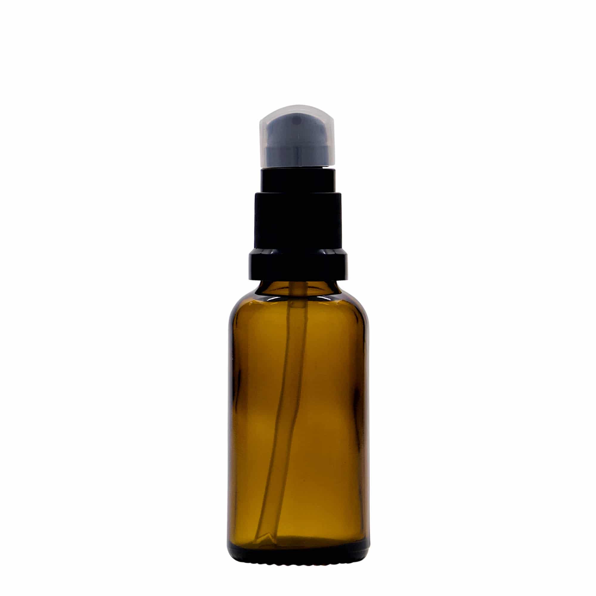 30 ml flacone medico con pompa per lozione, vetro, marrone, bocca: DIN 18