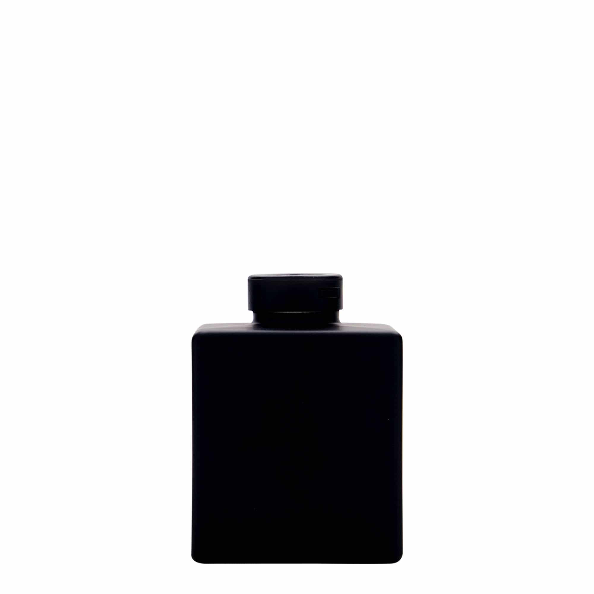100 ml Bottiglia di vetro 'Cube', quadrata, nero, imboccatura: fascetta 100 ml Bottiglia di vetro 'Cube', quadrata, nero, imboccatura: fascetta
