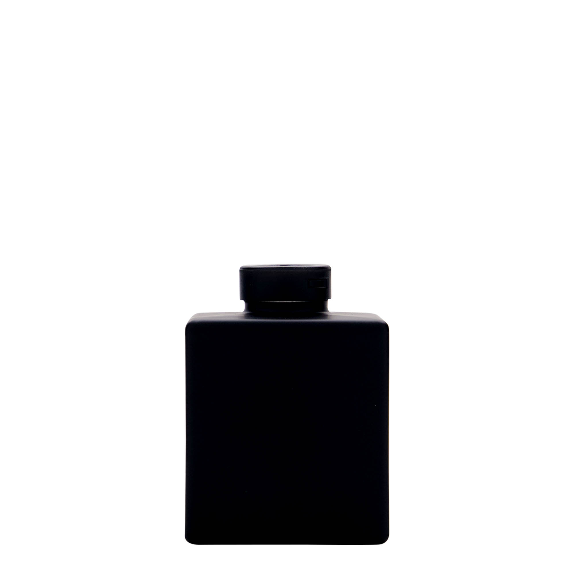 Bottiglia di vetro da 100 ml 'Cube', quadrata, nera, bocca: sughero Bottiglia di vetro da 100 ml 'Cube', quadrata, nera, bocca: sughero