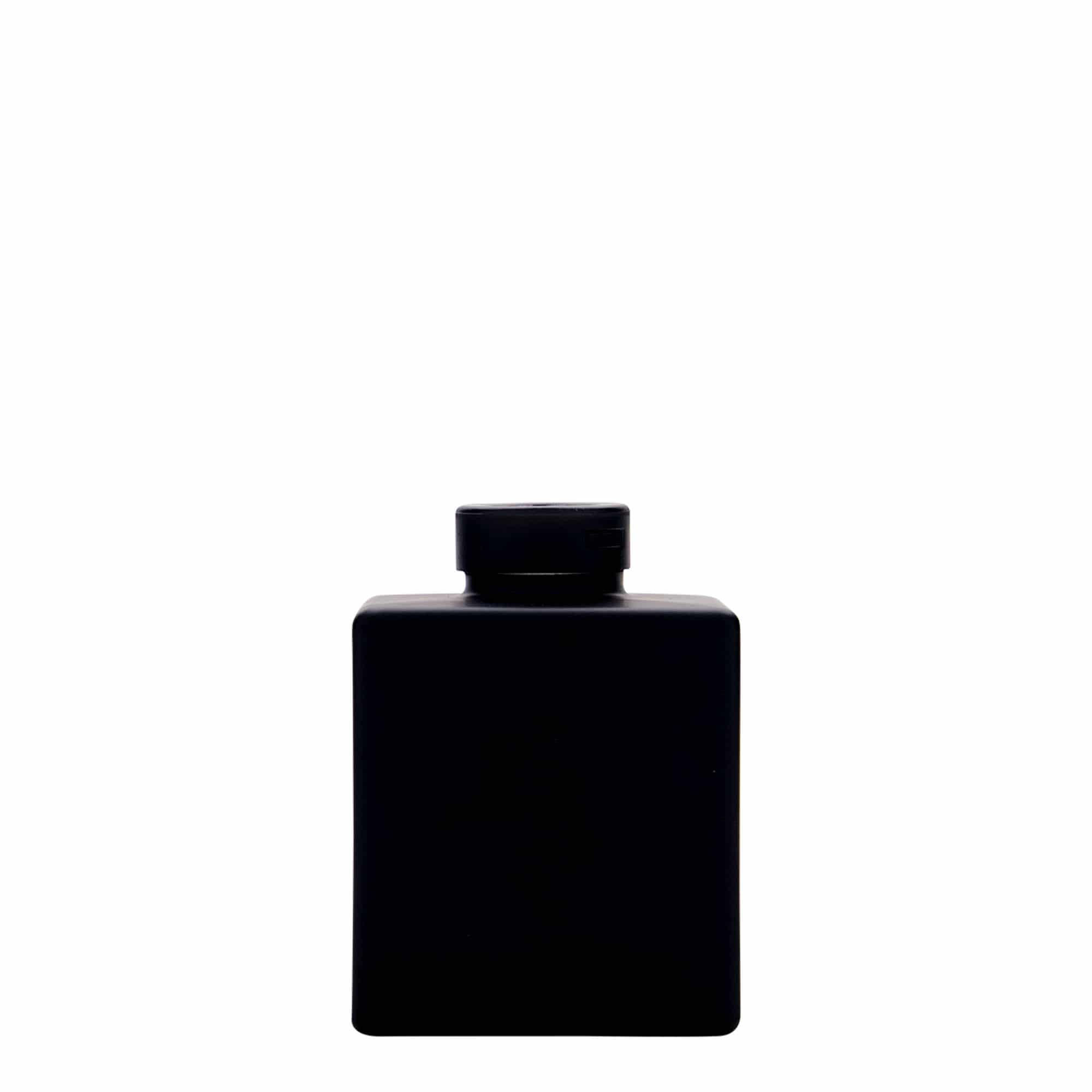 Bottiglia di vetro da 100 ml 'Cube', quadrata, nera, bocca: sughero