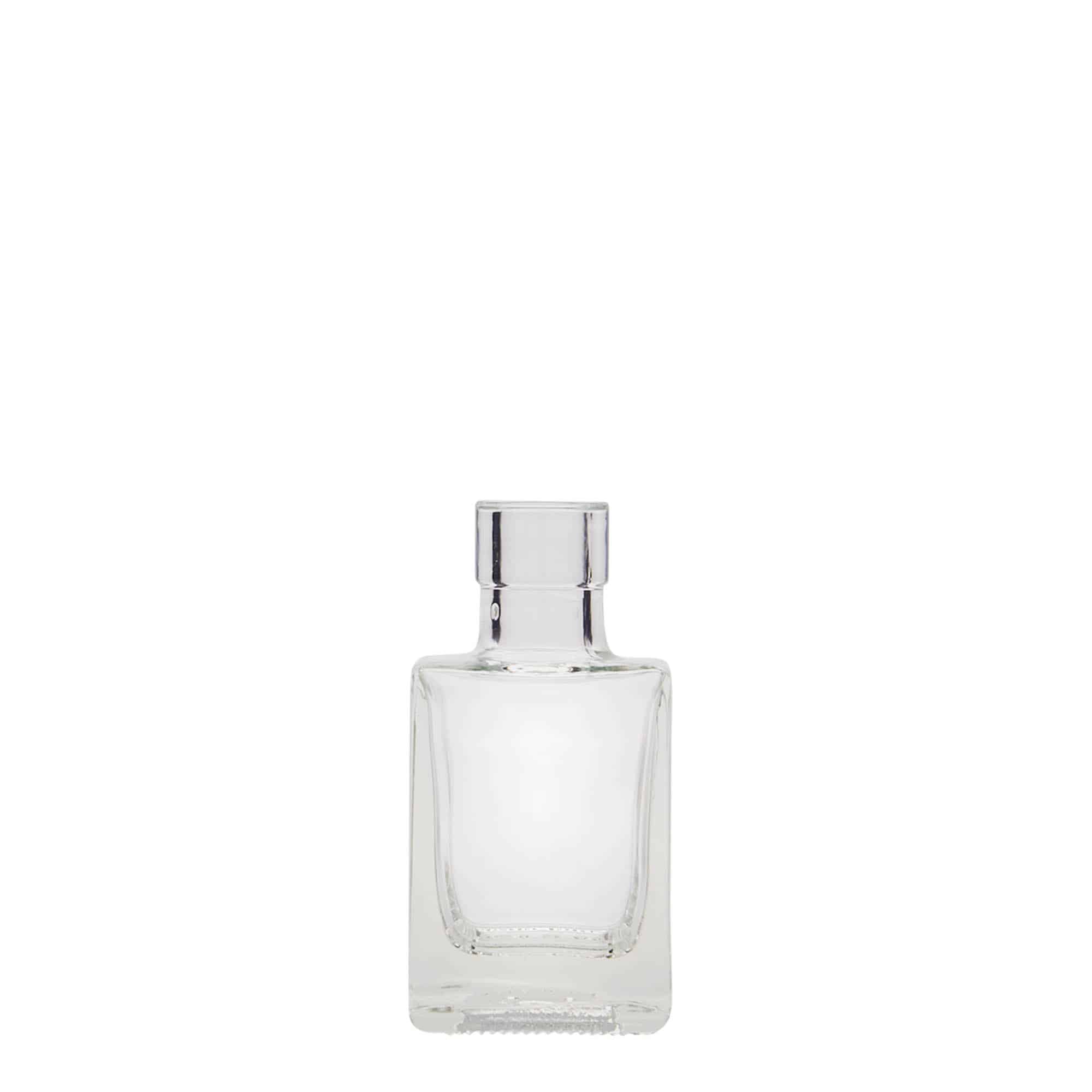 50 ml Bottiglia di vetro 'Cube', quadrata, imboccatura: fascetta 50 ml Bottiglia di vetro 'Cube', quadrata, imboccatura: fascetta