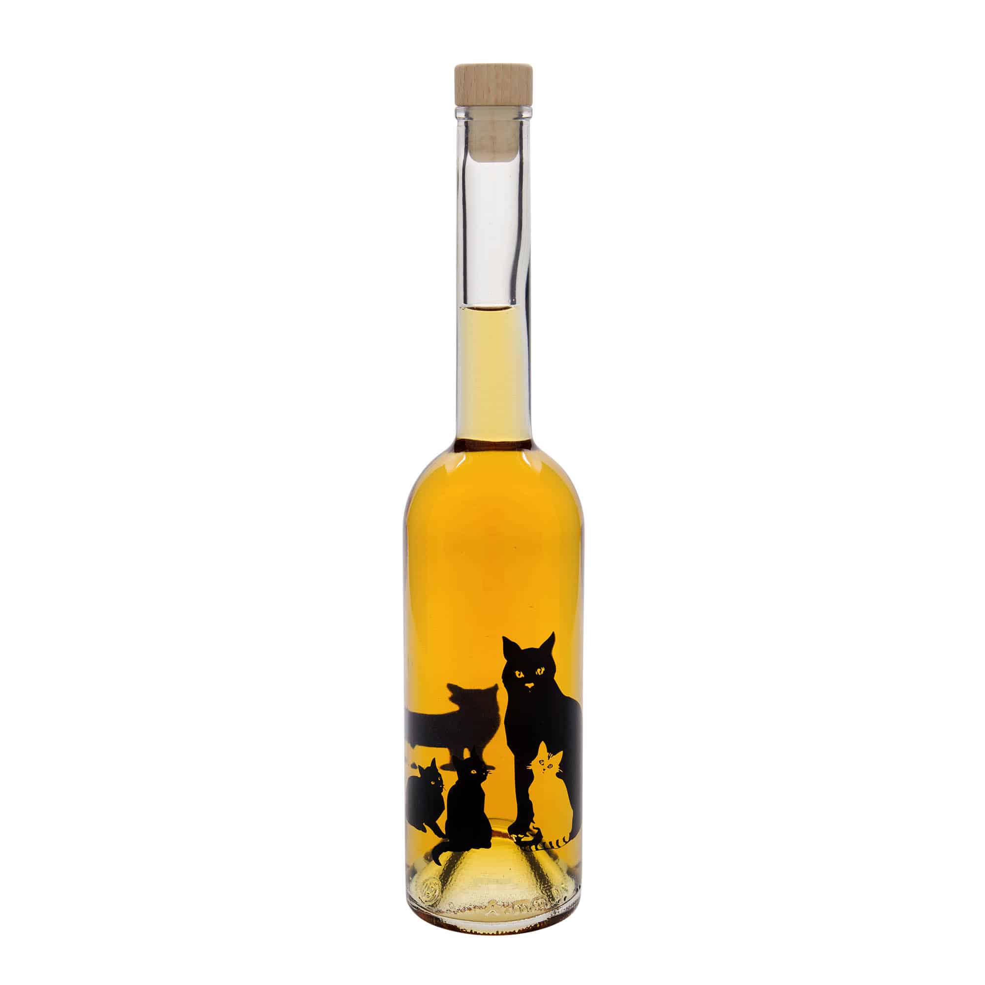 500 ml Bottiglia di vetro 'Opera', motivo: Gatti, imboccatura: fascetta