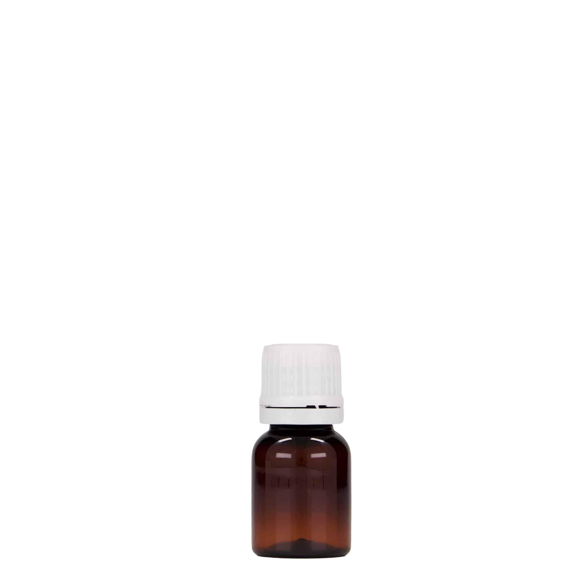 10 ml Flacone farmaceutico PET 'Easy Living', marrone, plastica, imboccatura: DIN 18