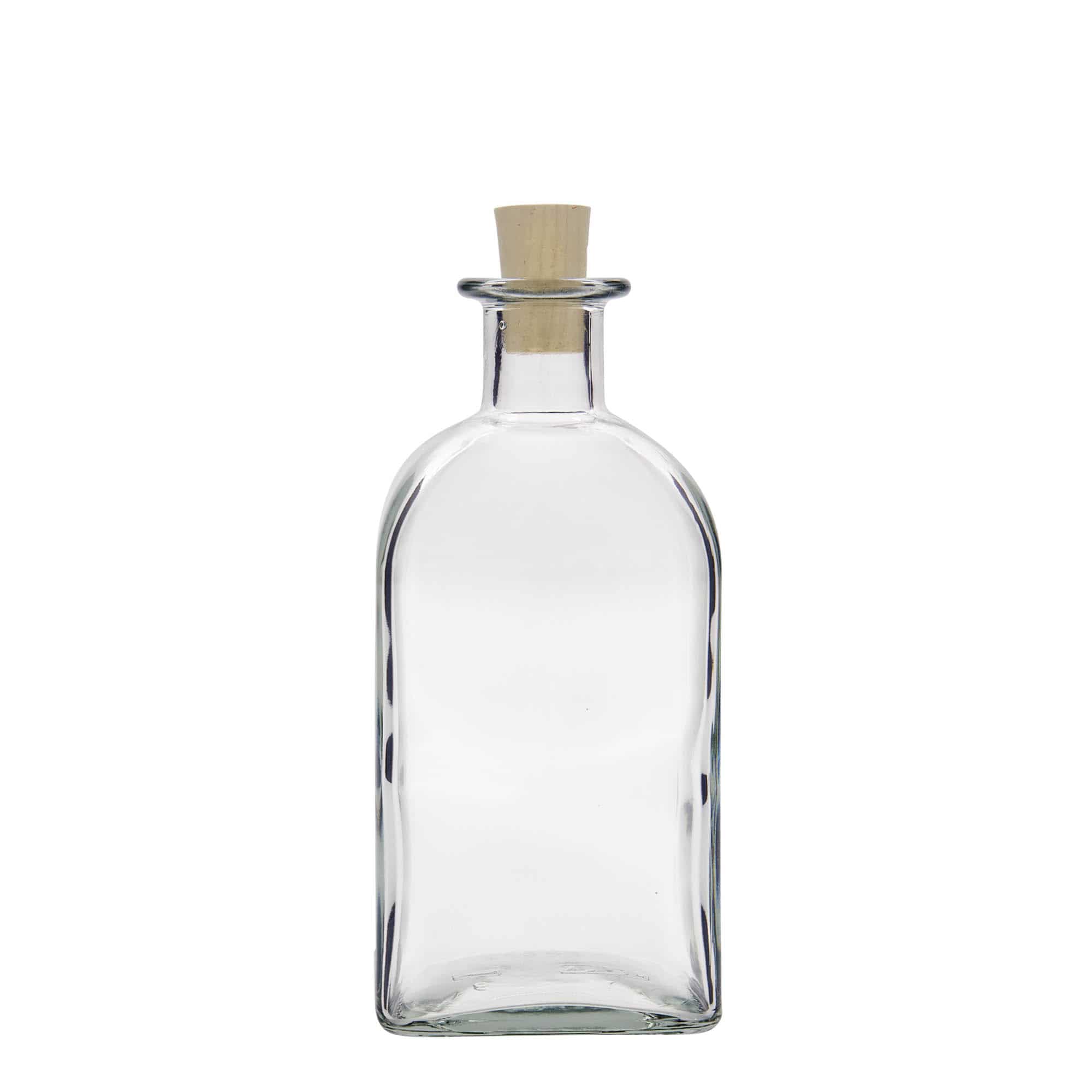 Bottiglia di vetro da 500 ml Apotheker Carré, quadrata, bocca: sughero