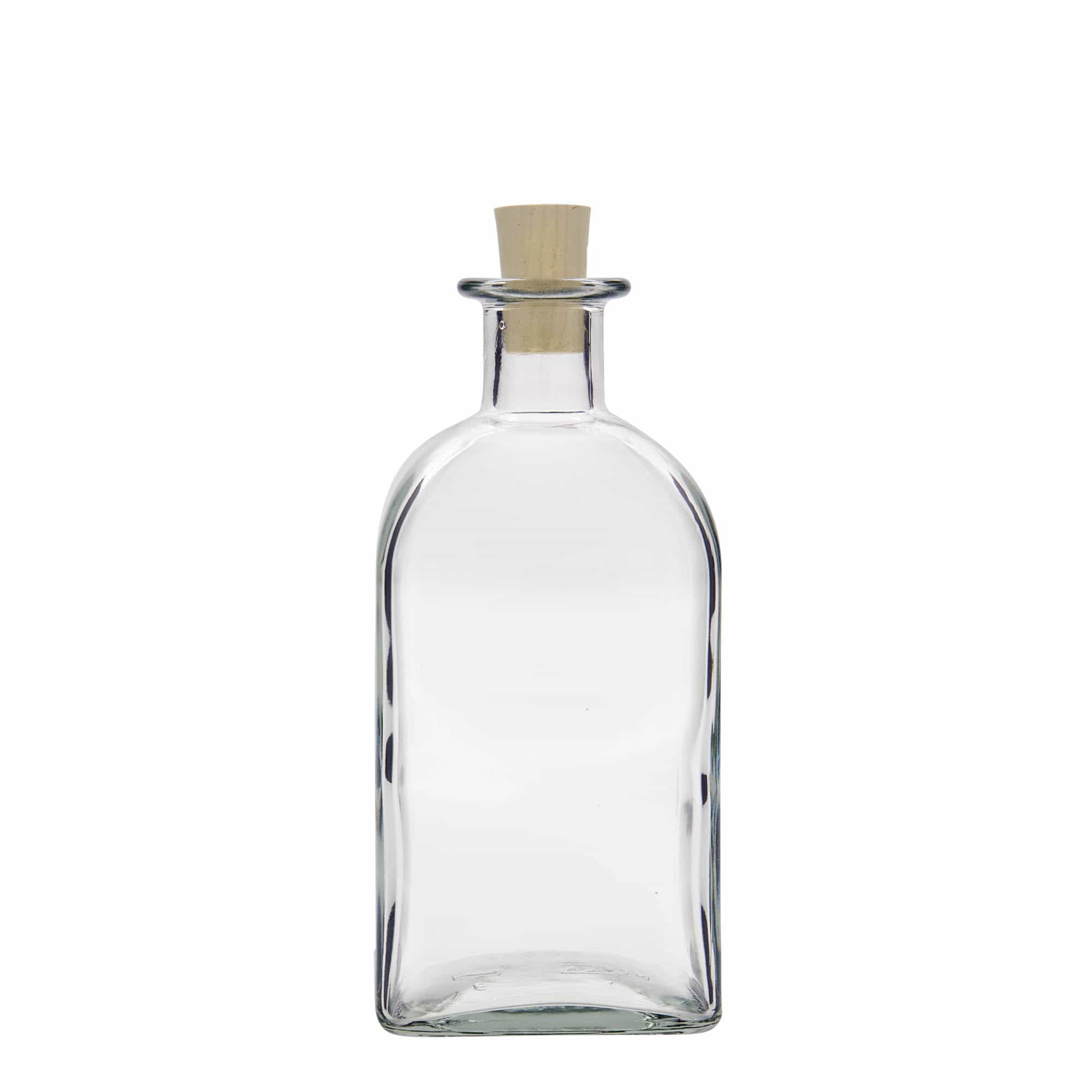 Bottiglia di vetro da 500 ml Apotheker Carré, quadrata, bocca: sughero