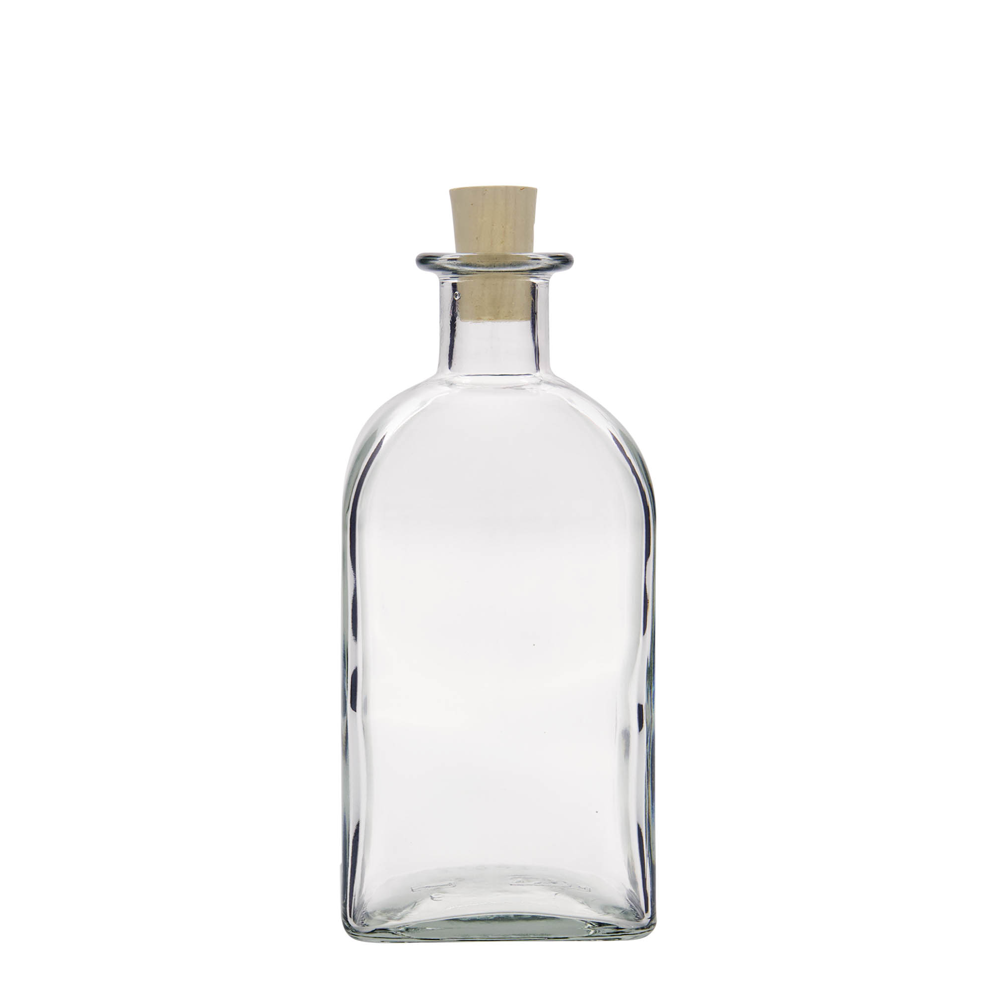 Bottiglia di vetro da 500 ml Apotheker Carré, quadrata, bocca: sughero