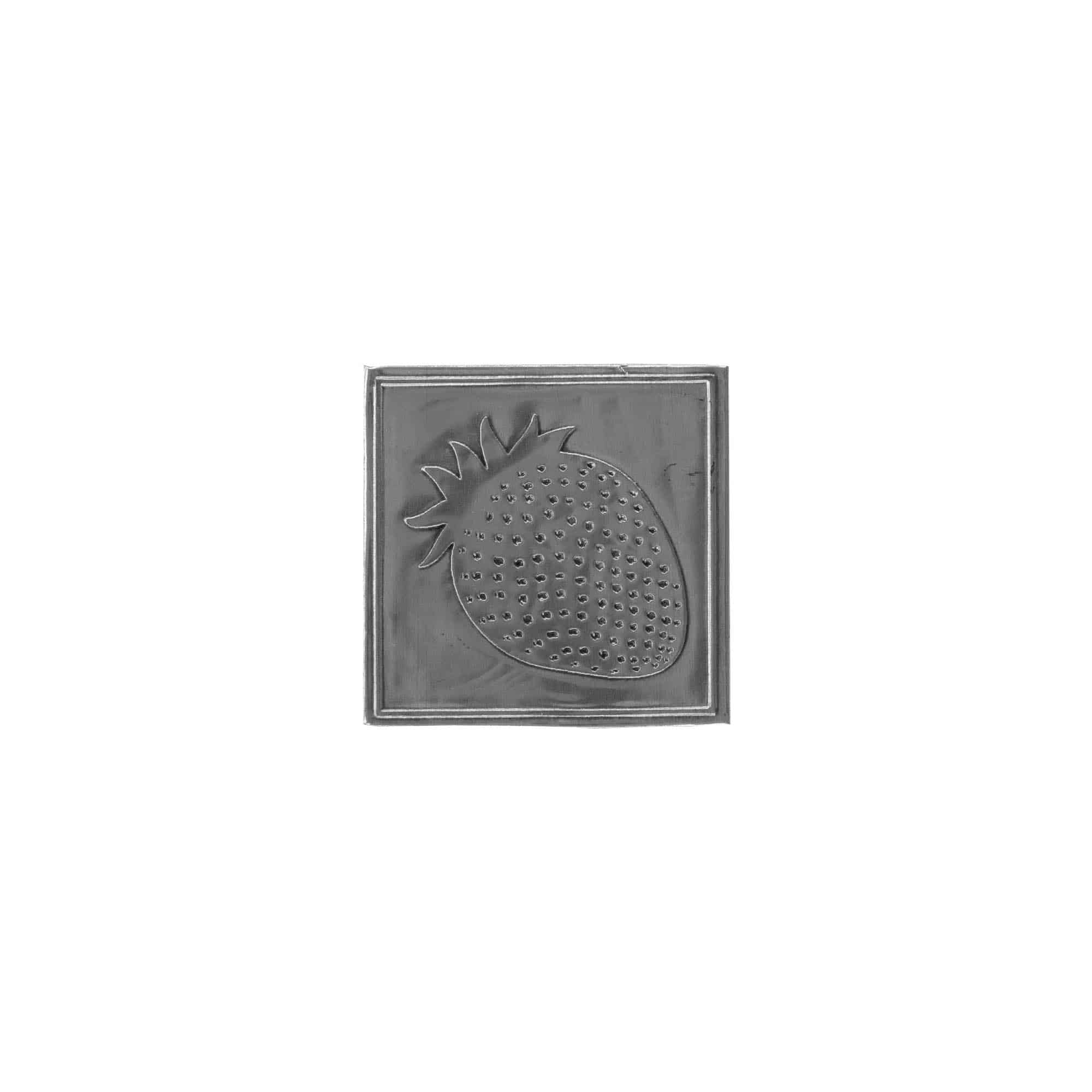 Etichetta metallica 'Fragole', quadrata, stagno, argento