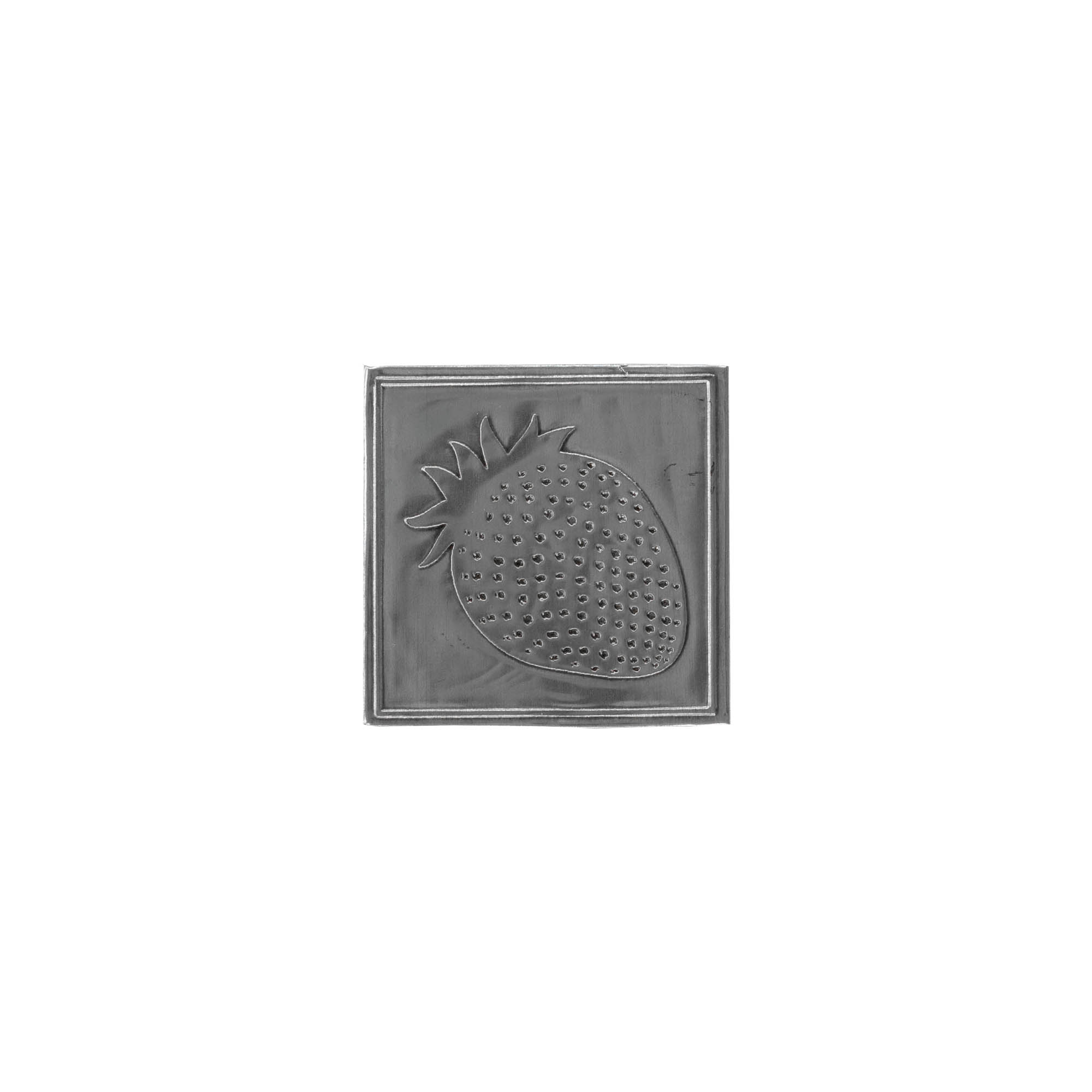 Etichetta in stagno 'Fragola', quadrata, metallo, argento Etichetta in stagno 'Fragola', quadrata, metallo, argento