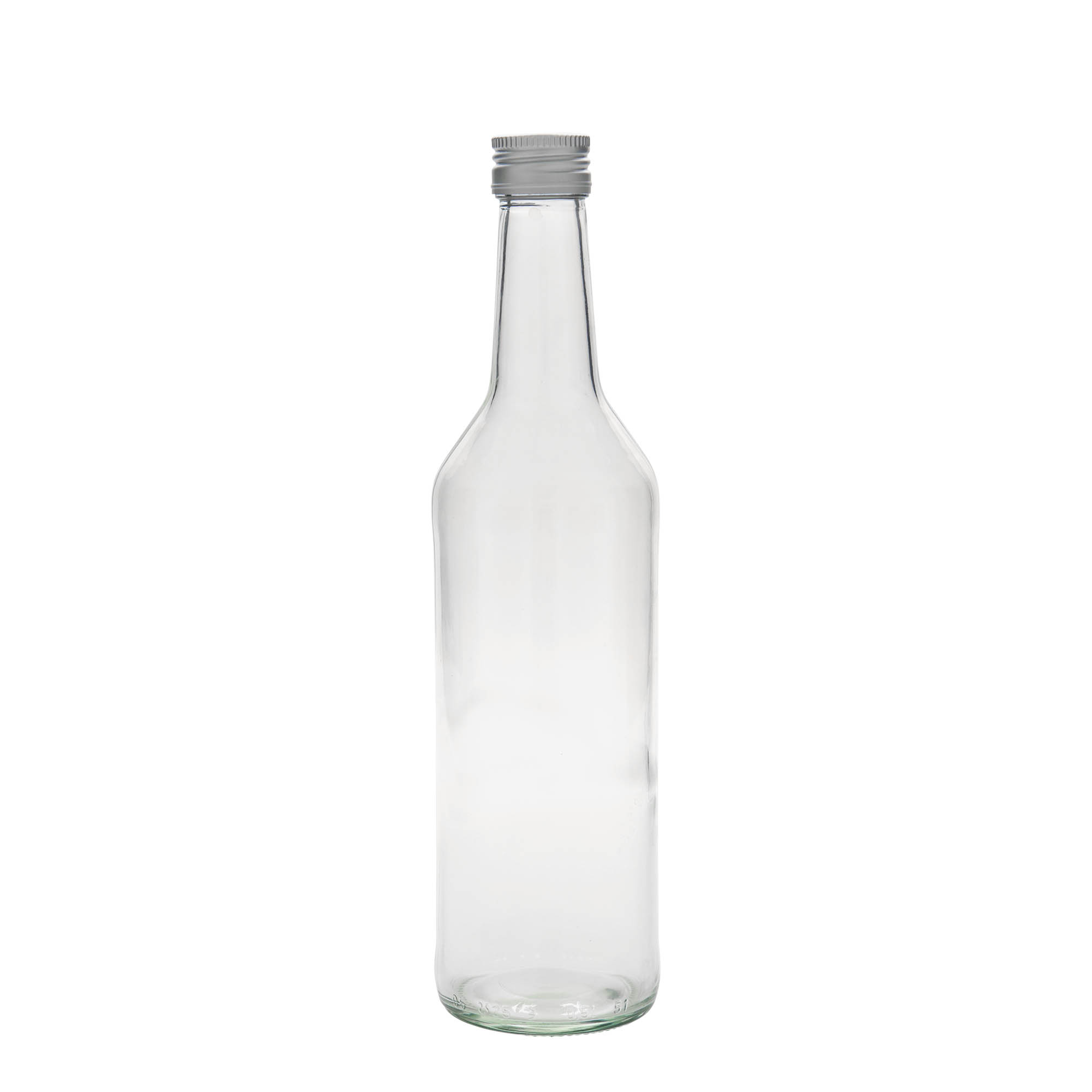 Bottiglia di vetro da 500 ml, collo dritto, bocca: PP 28 Bottiglia di vetro da 500 ml, collo dritto, bocca: PP 28
