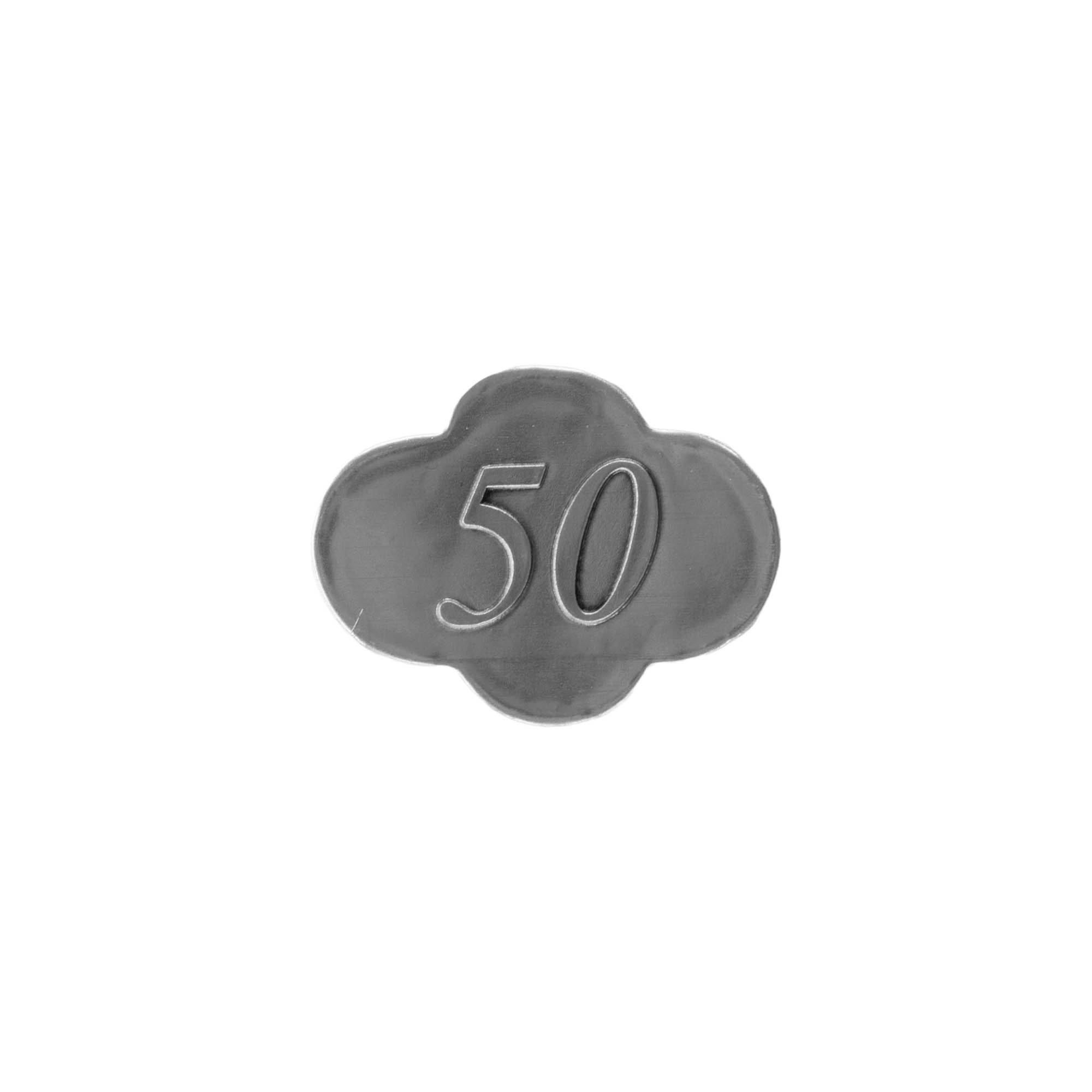 Etichetta in stagno '50', metallo, argento