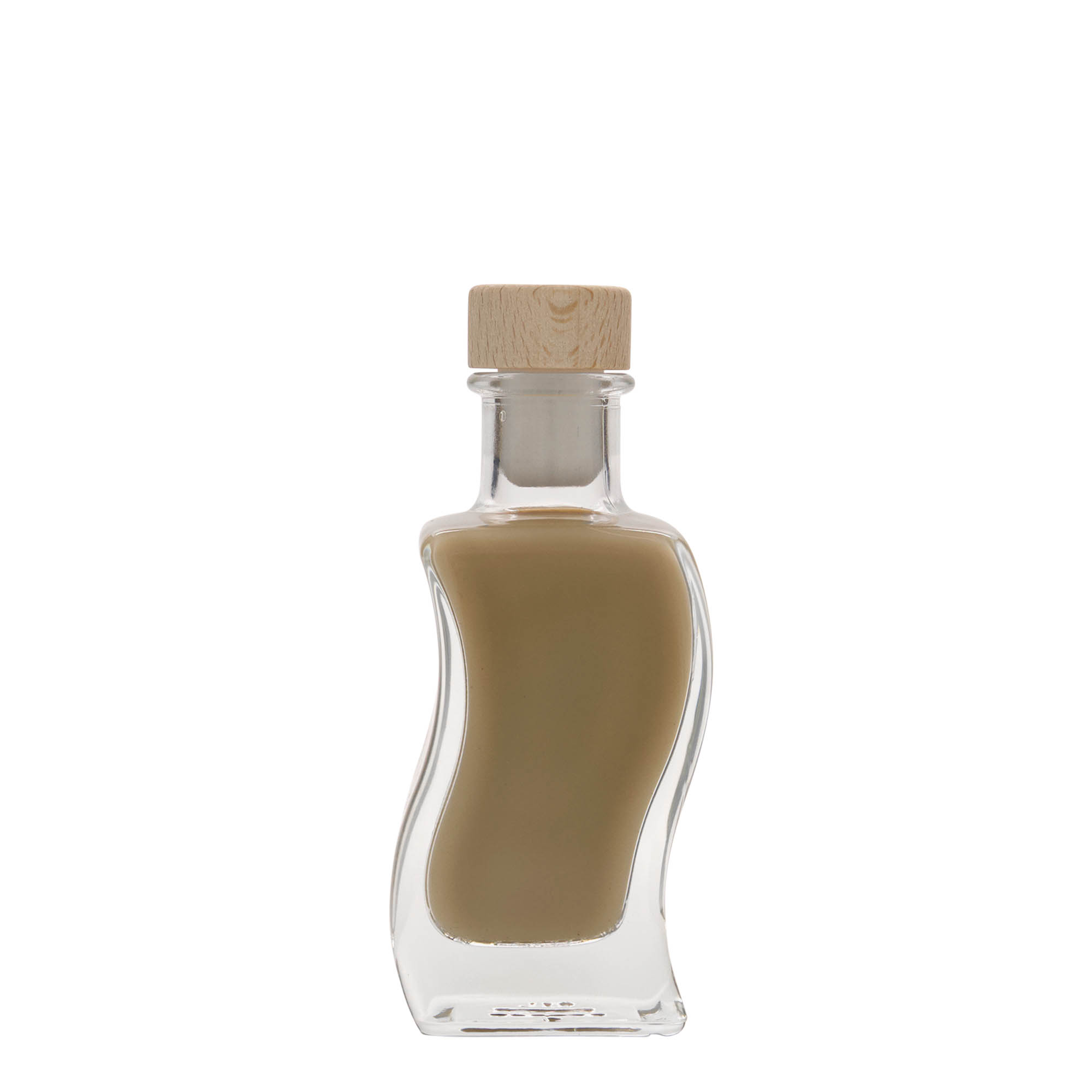 Bottiglia di vetro da 100 ml 'Welle', quadrata, bocca: sughero Bottiglia di vetro da 100 ml 'Welle', quadrata, bocca: sughero