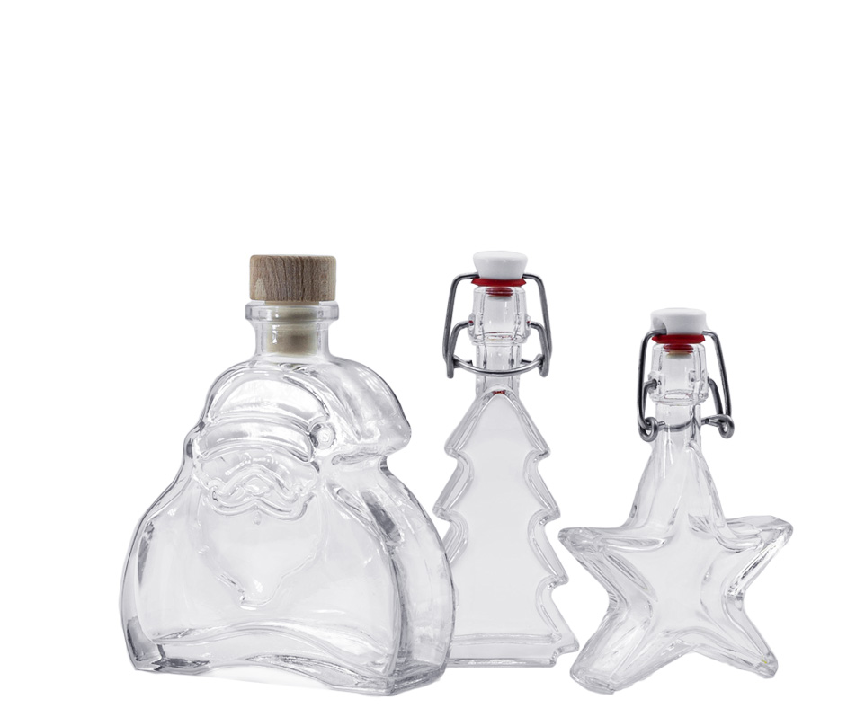 Bottiglie natalizie Tre bottiglie decorative per il periodo natalizio