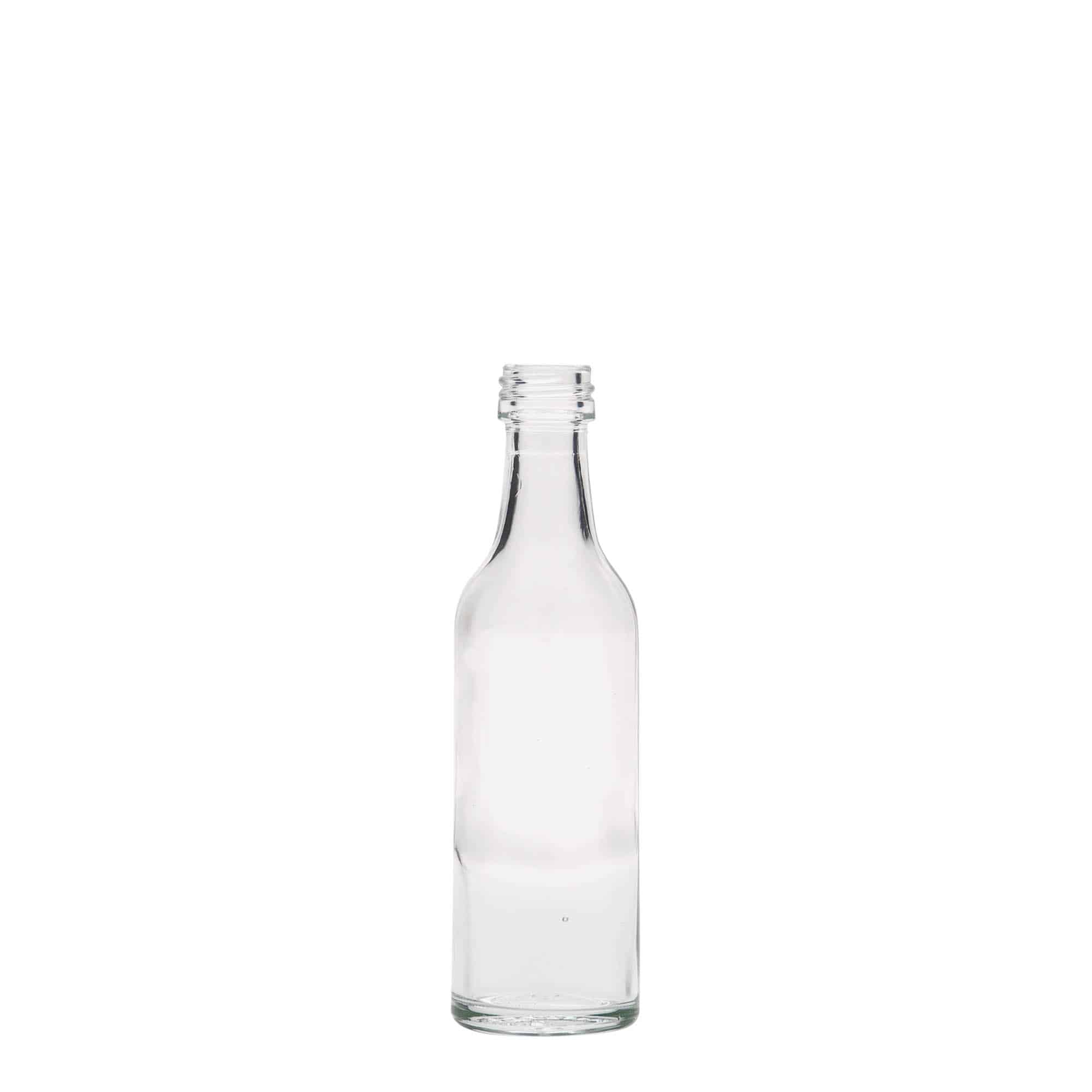 50 ml Bottiglia di vetro a collo dritto, imboccatura: PP 18 50 ml Bottiglia di vetro a collo dritto, imboccatura: PP 18