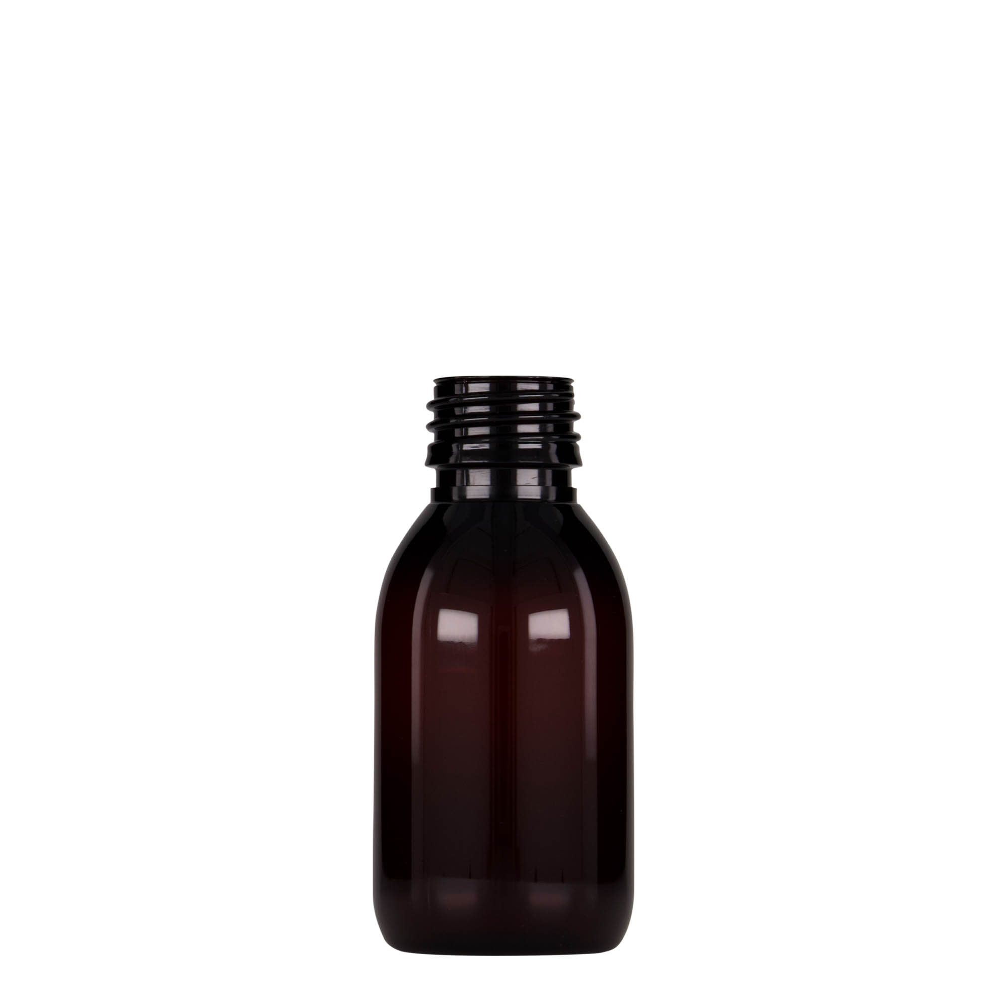 100 ml bottiglia medica in PET, marrone, plastica, bocca: PP 28