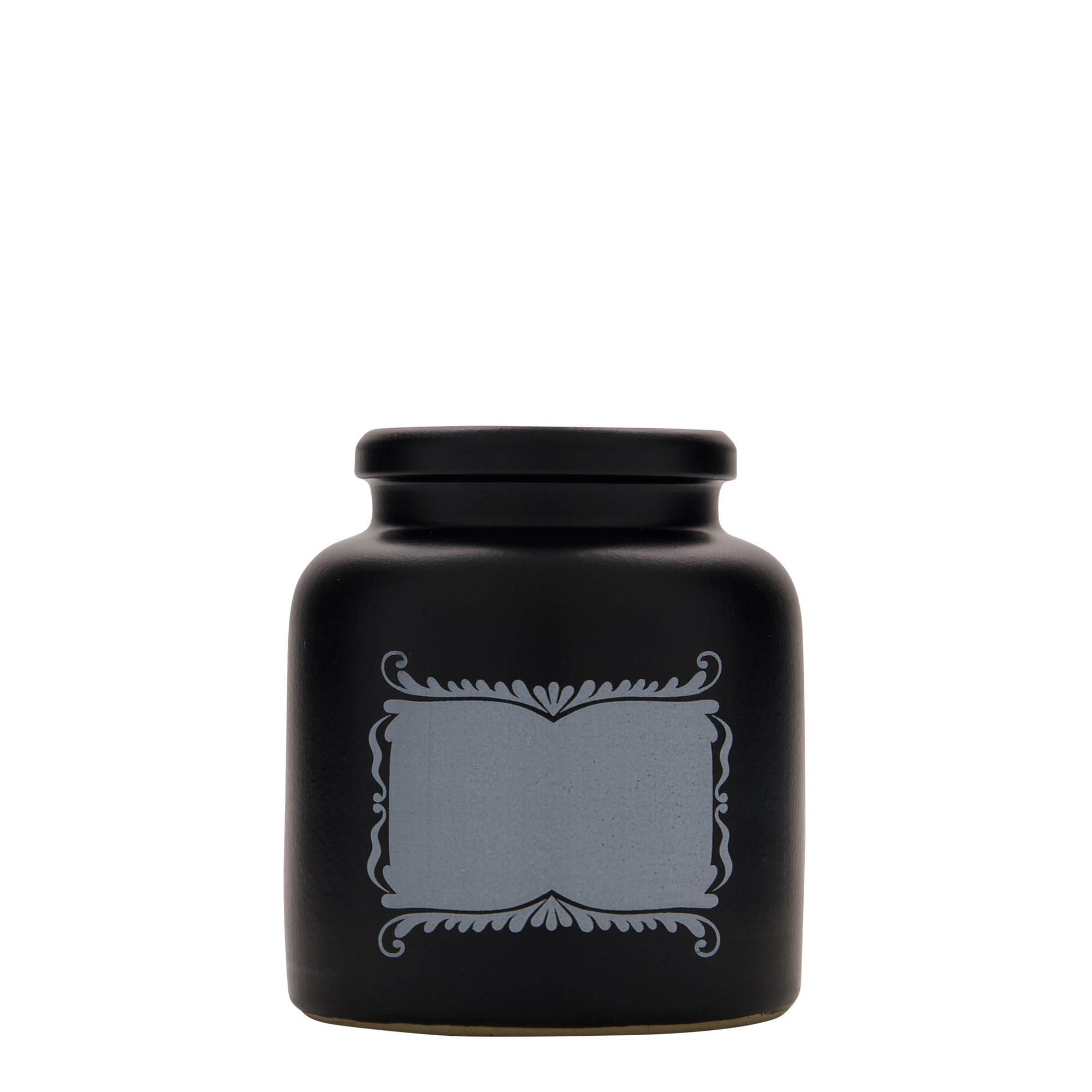 Vaso in gres da 270 ml, motivo: campo etichetta, ceramica, nero, bocca: coperchio a calotta Vaso in gres da 270 ml, motivo: campo etichetta, ceramica, nero, bocca: coperchio a calotta