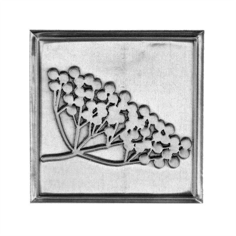 Etichetta in stagno 'Sambuco', quadrata, metallo, argento Etichetta in stagno 'Sambuco', quadrata, metallo, argento