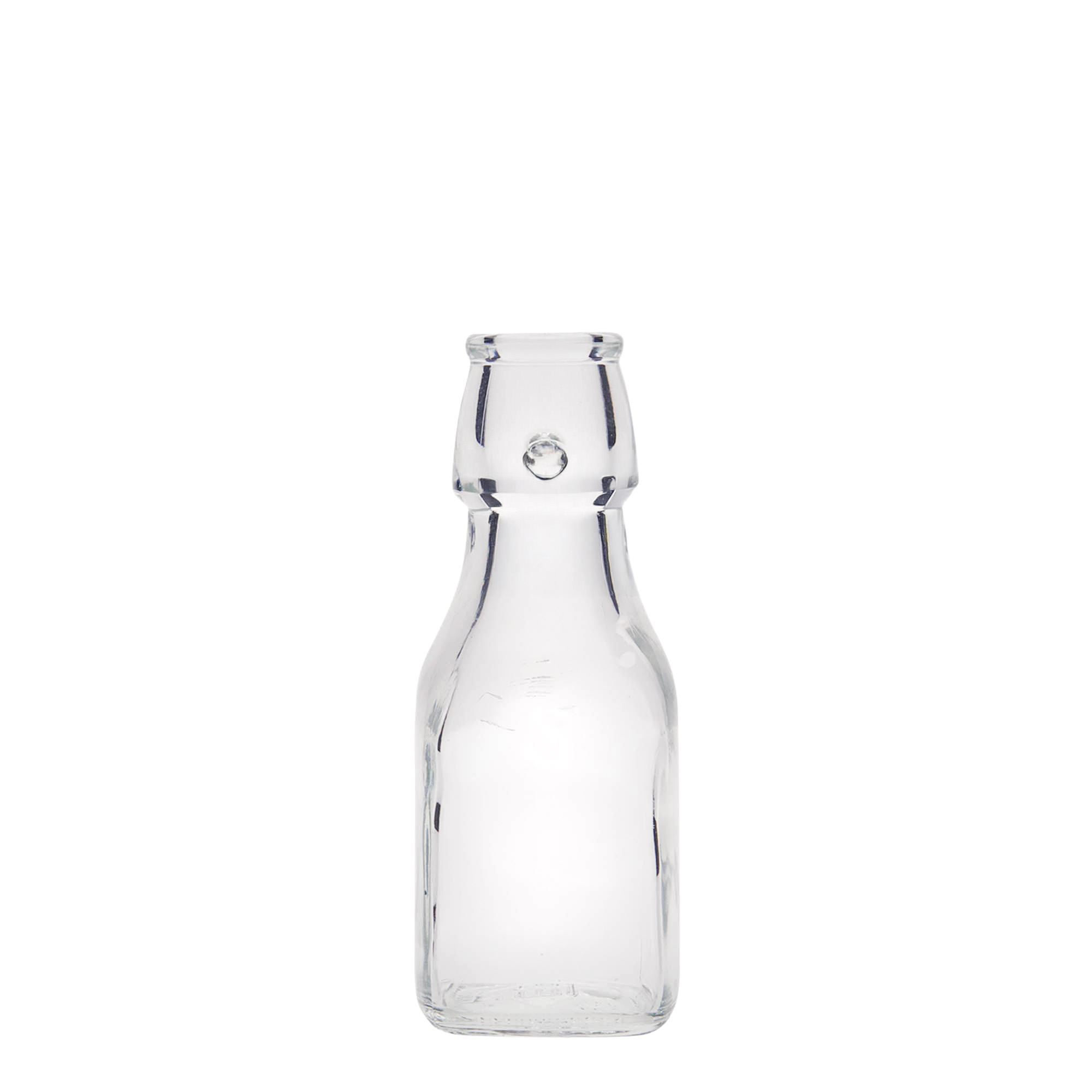 Bottiglia di vetro da 125 ml 'Swing', quadrata, bocca: chiusura a leva Bottiglia di vetro da 125 ml 'Swing', quadrata, bocca: chiusura a leva