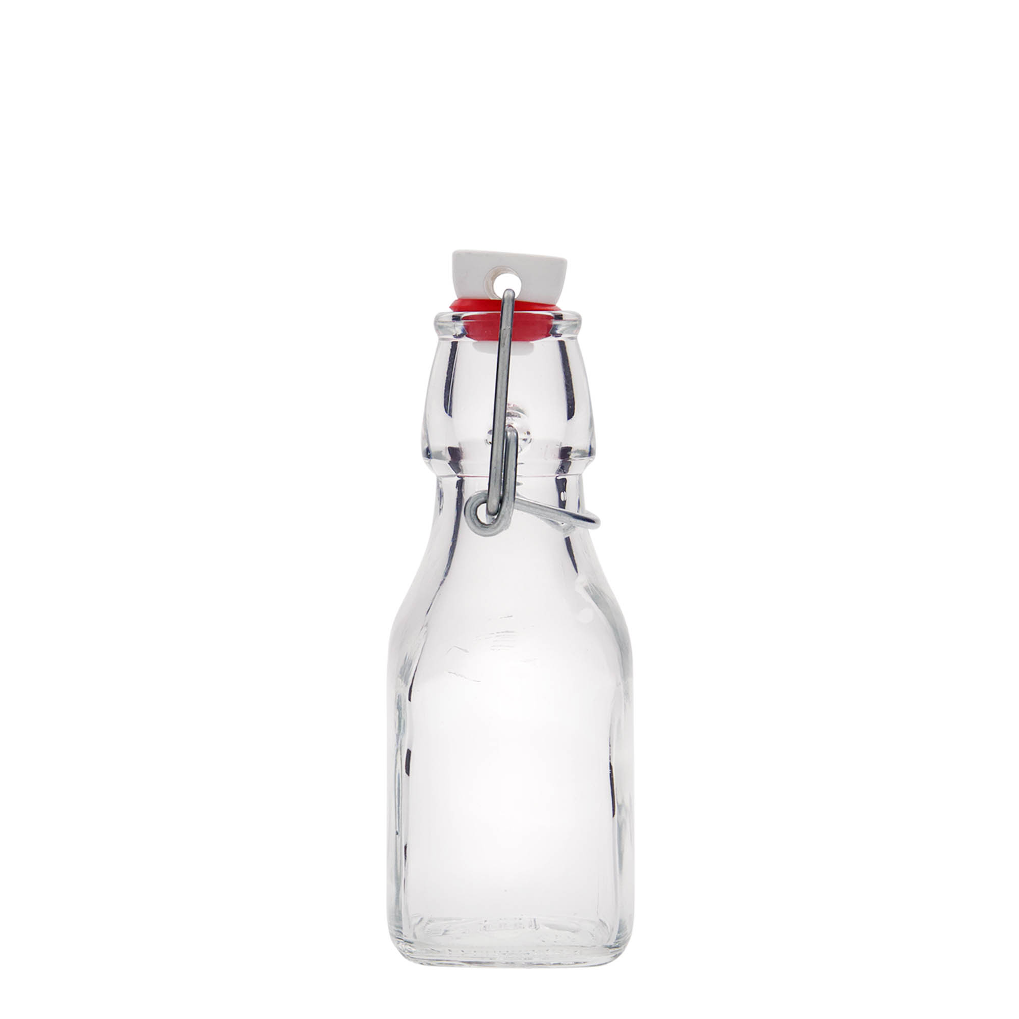 Bottiglia di vetro da 125 ml 'Swing', quadrata, bocca: chiusura a leva Bottiglia di vetro da 125 ml 'Swing', quadrata, bocca: chiusura a leva