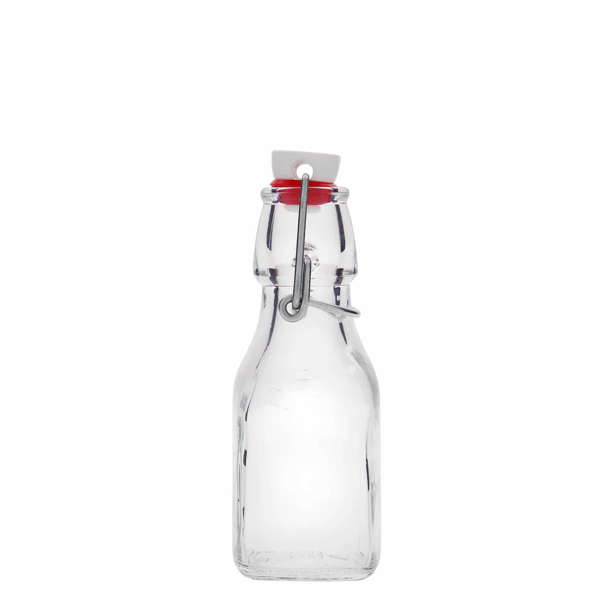 Bottiglia di vetro da 125 ml 'Swing', quadrata, bocca: chiusura a leva