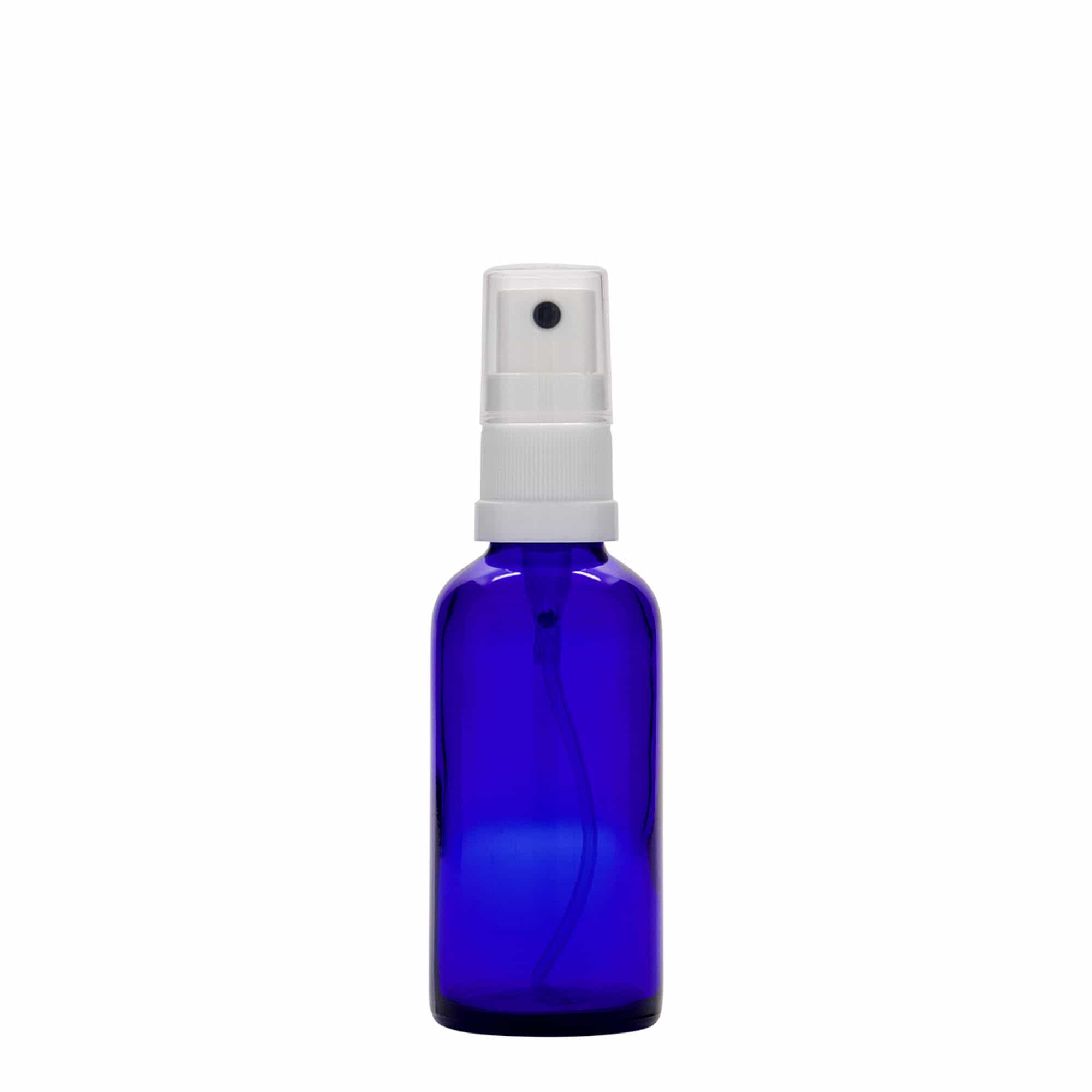 50 ml flacone spray medicina, vetro, blu reale, bocca: DIN 18