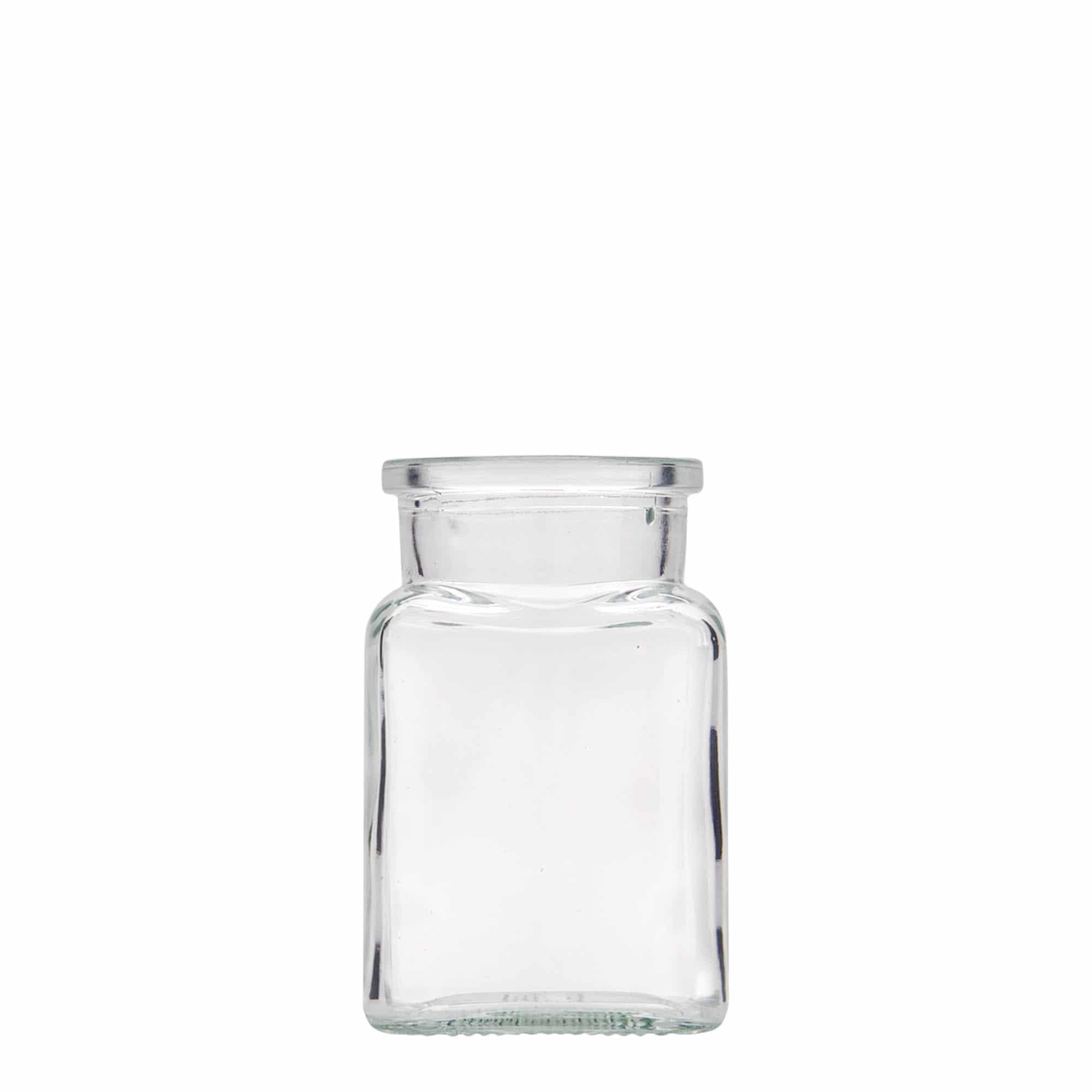 150 ml Barattolo con tappo in sughero, vetro, quadrato, imboccatura: fascetta 150 ml Barattolo con tappo in sughero, vetro, quadrato, imboccatura: fascetta