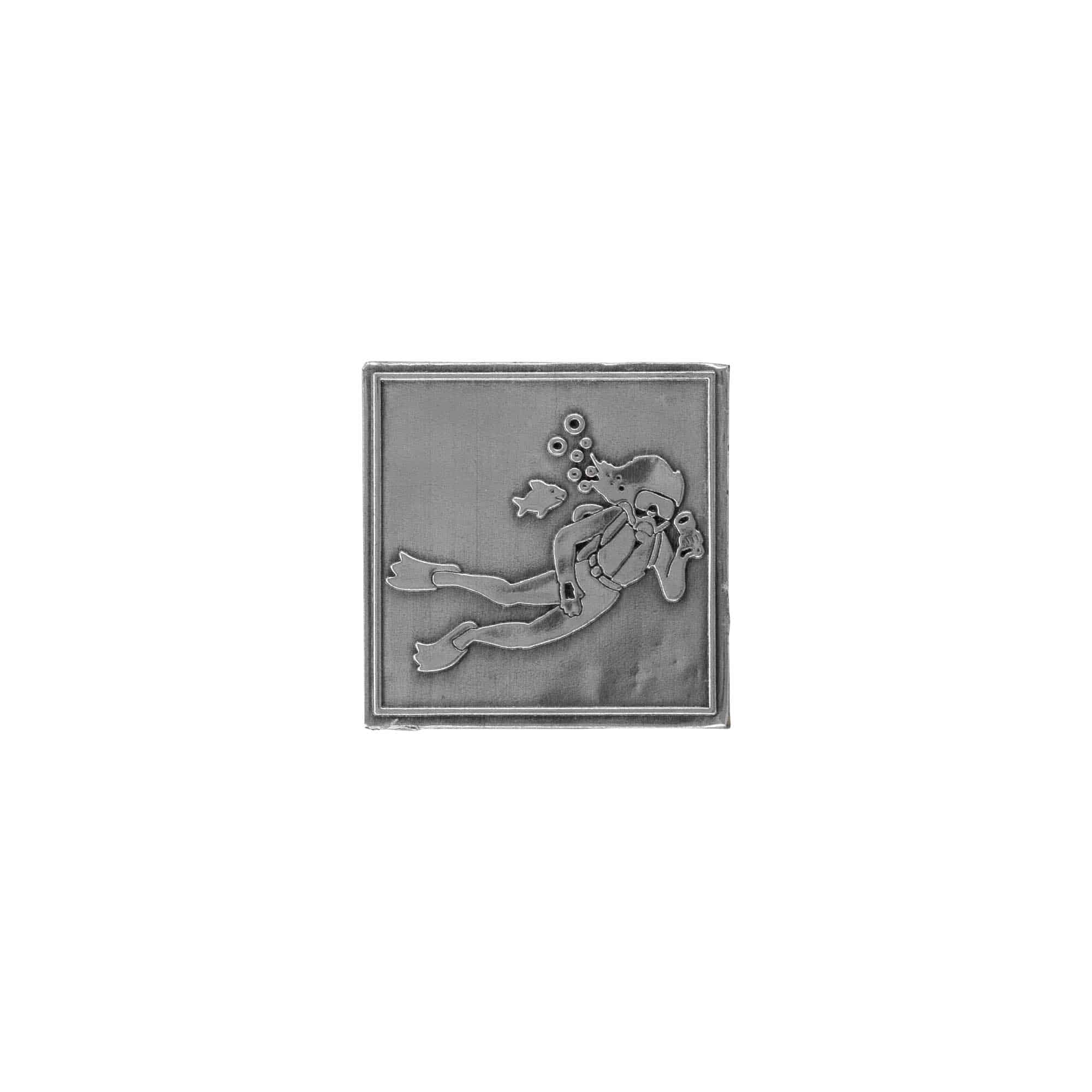 Etichetta metallica 'Subacqueo', quadrata, stagno, argento