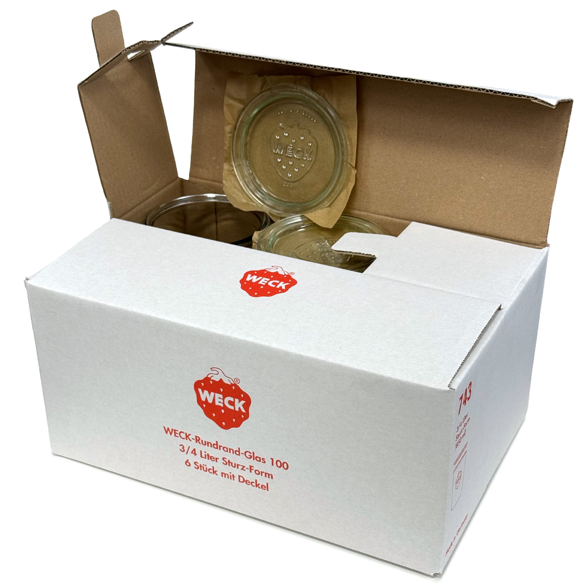 6x 850 ml vaso WECK a bocca larga con coperchio in vetro RR 100