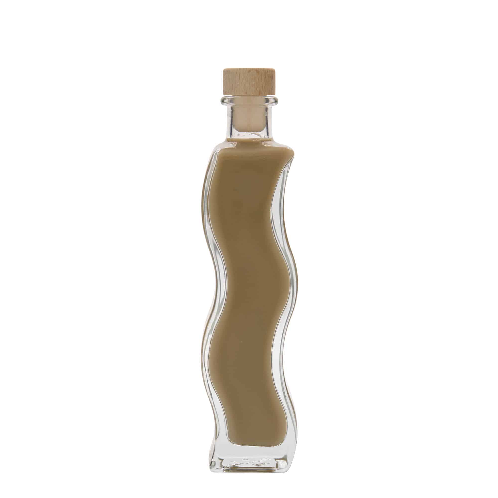 200 ml 'Bottiglia di vetro 'Onda', quadrata, imboccatura: fascetta