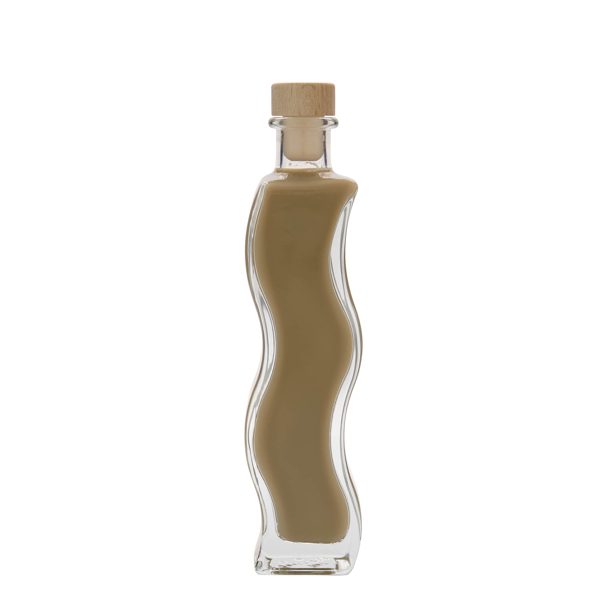 Bottiglia di vetro da 200 ml 'Welle', quadrata, bocca: tappo di sughero Bottiglia di vetro da 200 ml 'Welle', quadrata, bocca: tappo di sughero