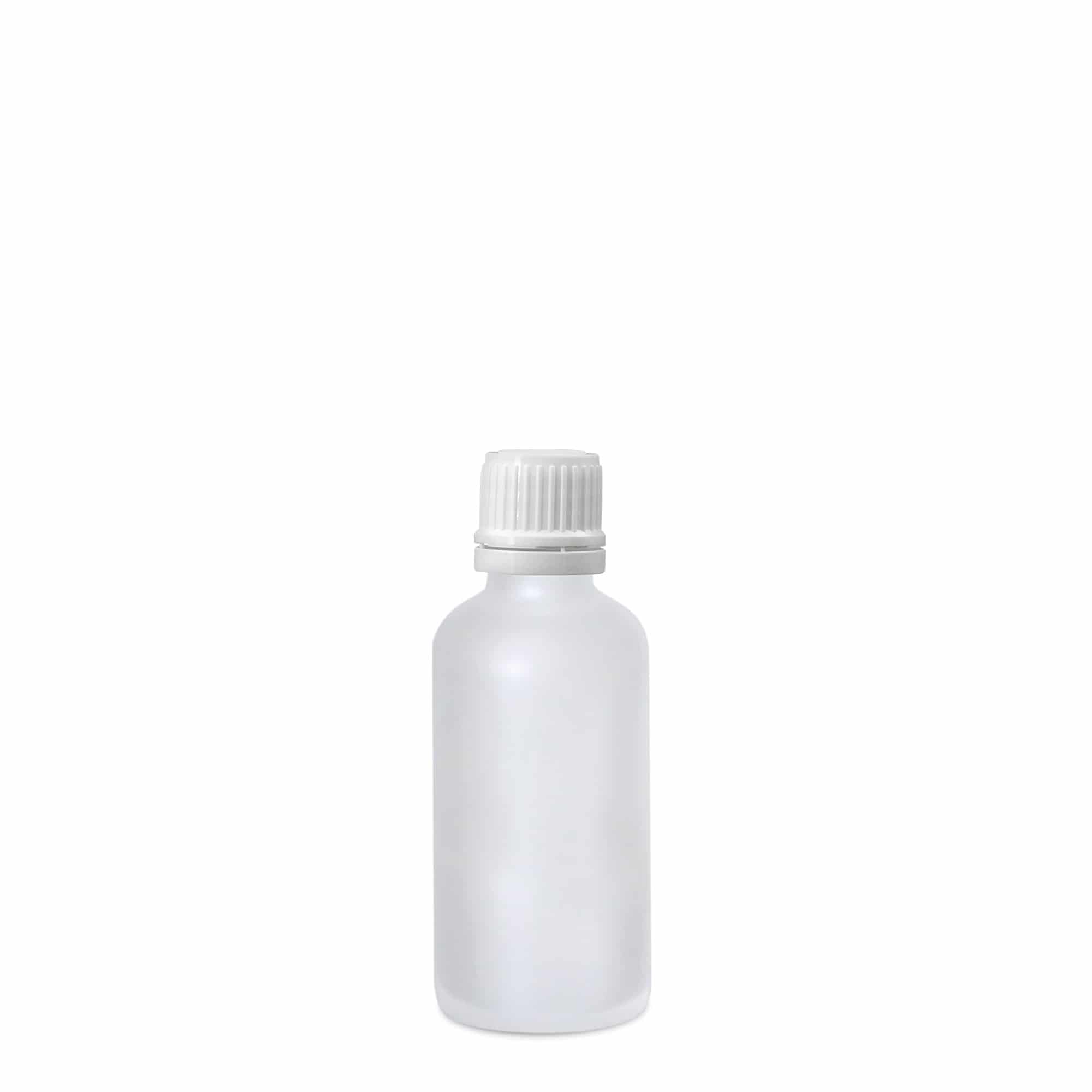 50 ml bottiglia medicinale, vetro, ghiacciato, bocca: DIN 18