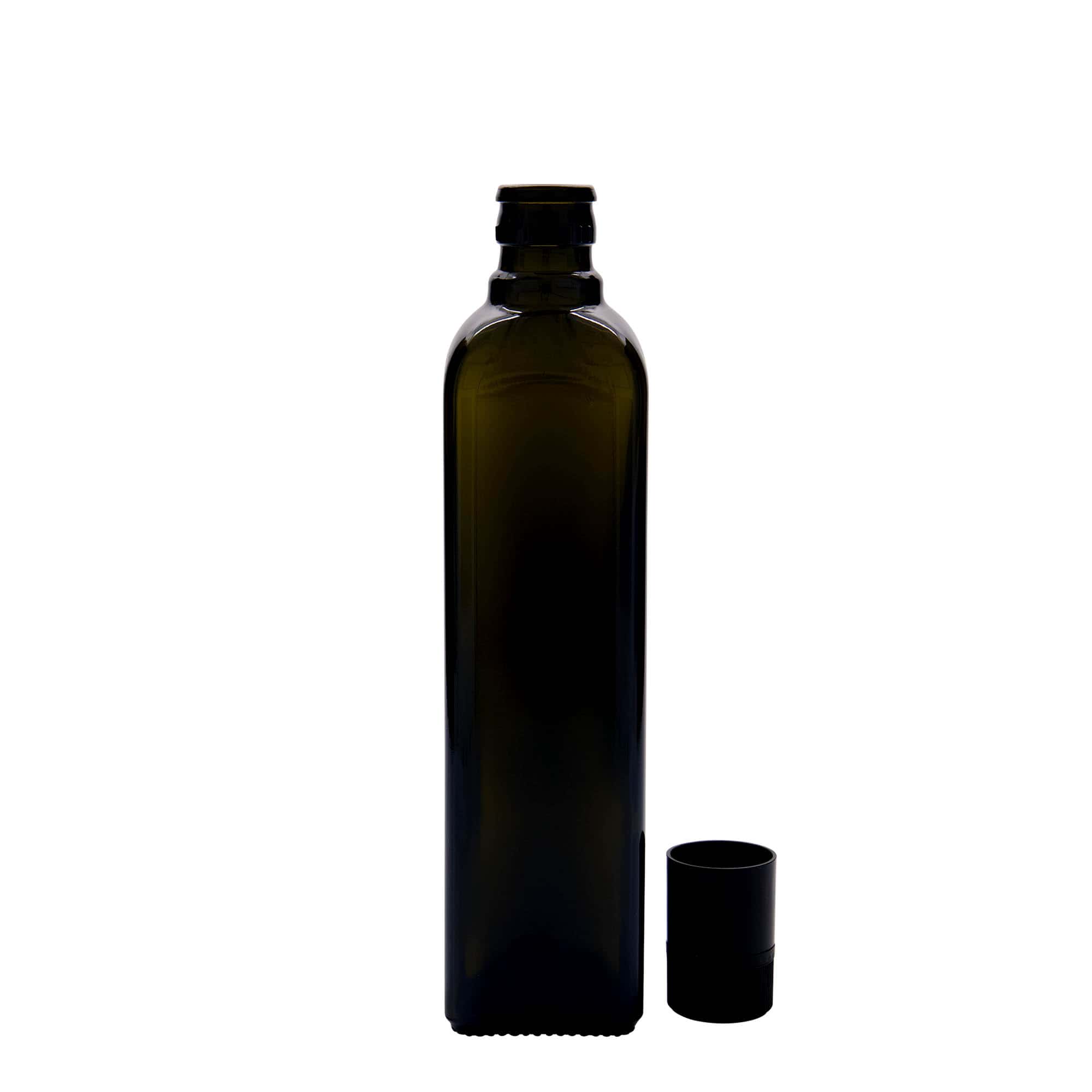 Bottiglia per aceto/olio 'Quadra' 500 ml, vetro, quadrata, verde antico, bocca: DOP