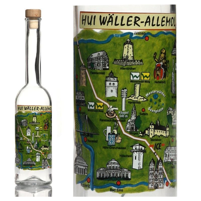 Bottiglia di vetro da 500 ml 'Opera', motivo: Westerwald, bocca: tappo in sughero