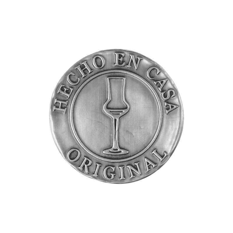Etichetta metallica 'Hecho en Casa', rotonda, stagno, argento