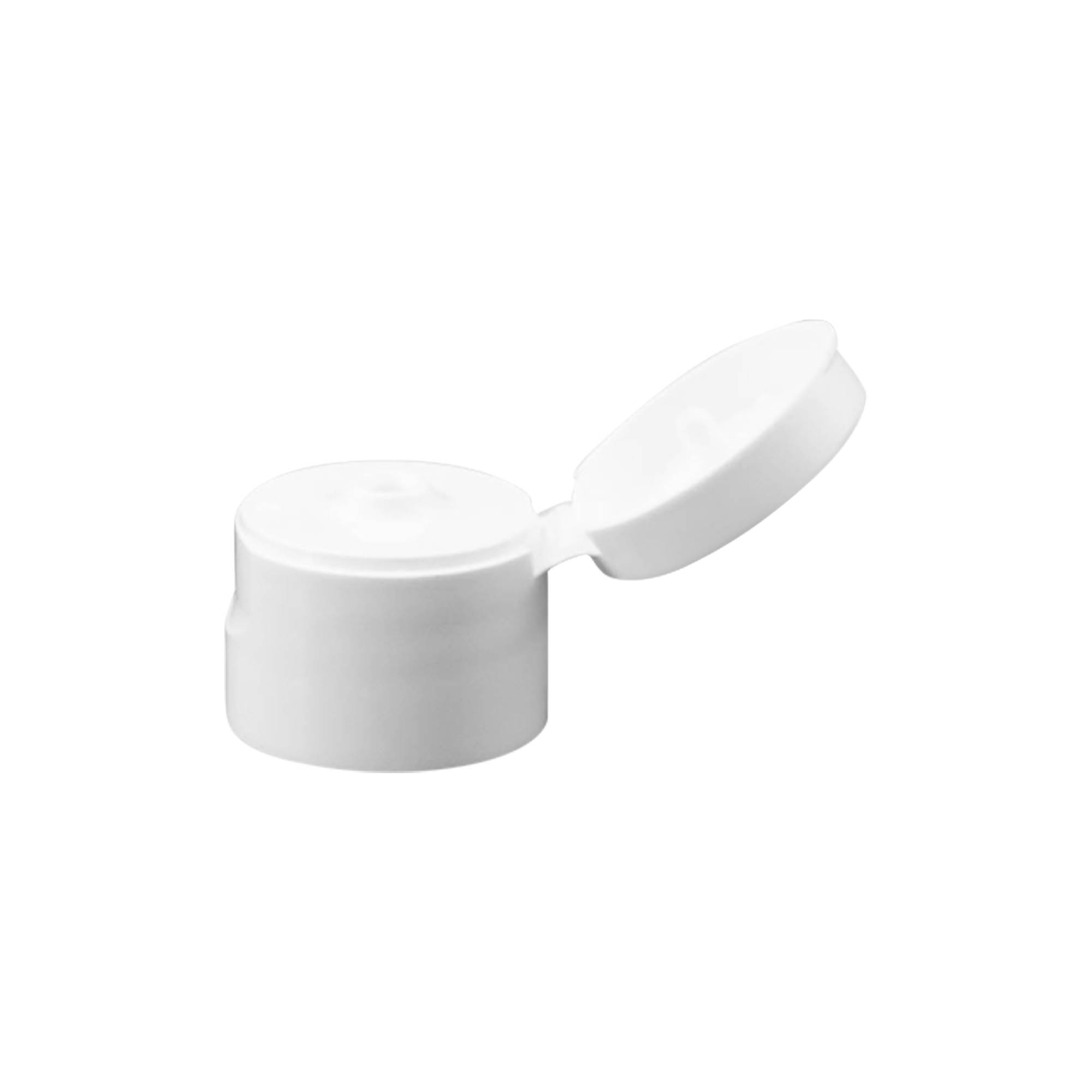 Tappo a vite con cerniera a ribalta, plastica PP, bianco, per bocca: 20/410 Tappo a vite con cerniera a ribalta, plastica PP, bianco, per bocca: 20/410