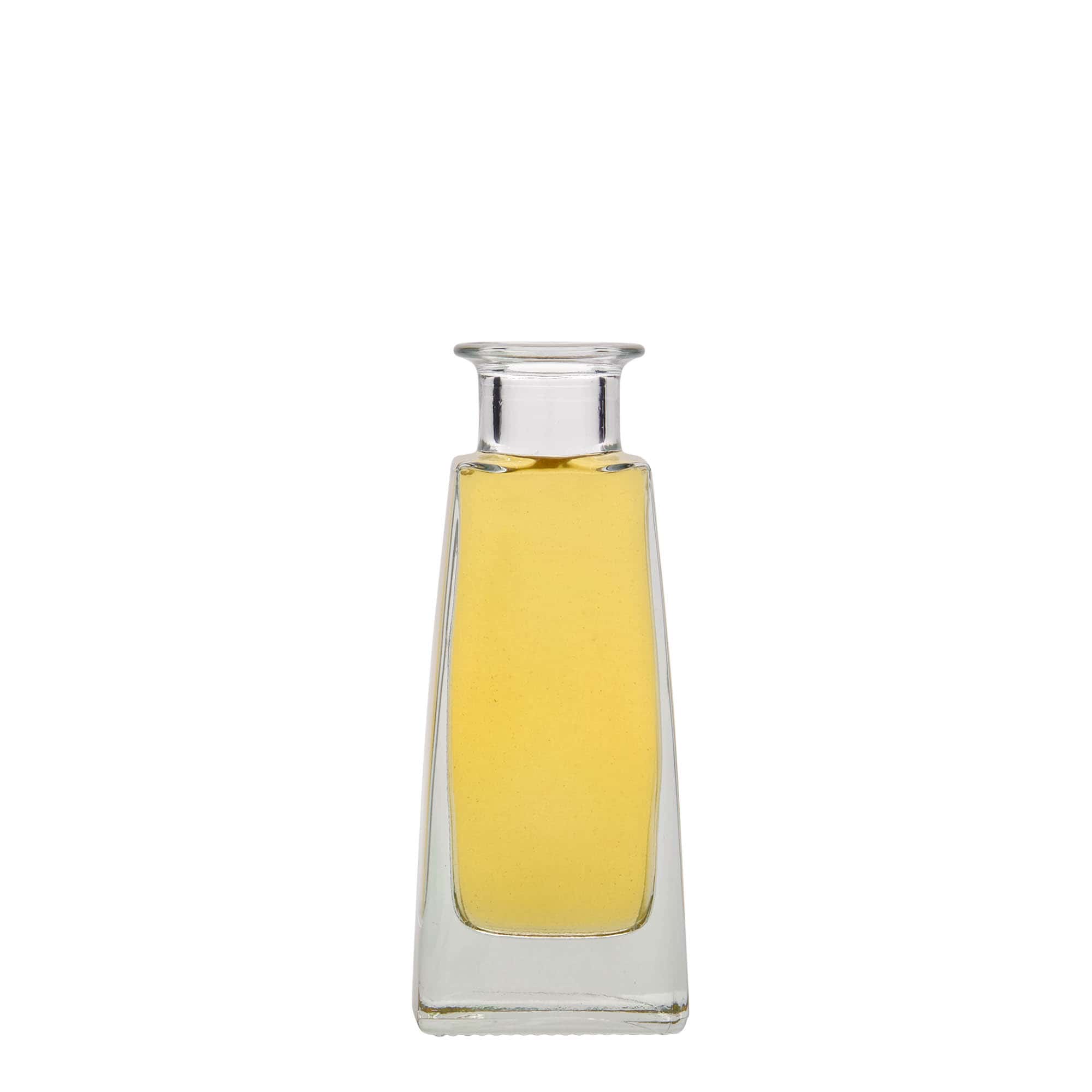 Bottiglia di vetro da 100 ml 'Timmy', rettangolare, bocca: sughero Bottiglia di vetro da 100 ml 'Timmy', rettangolare, bocca: sughero