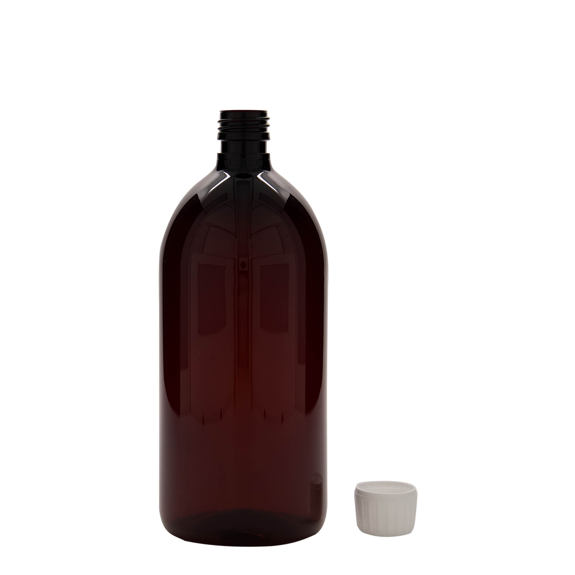 1.000 ml bottiglia medica in PET, marrone, plastica, bocca: PP 28 1.000 ml bottiglia medica in PET, marrone, plastica, bocca: PP 28
