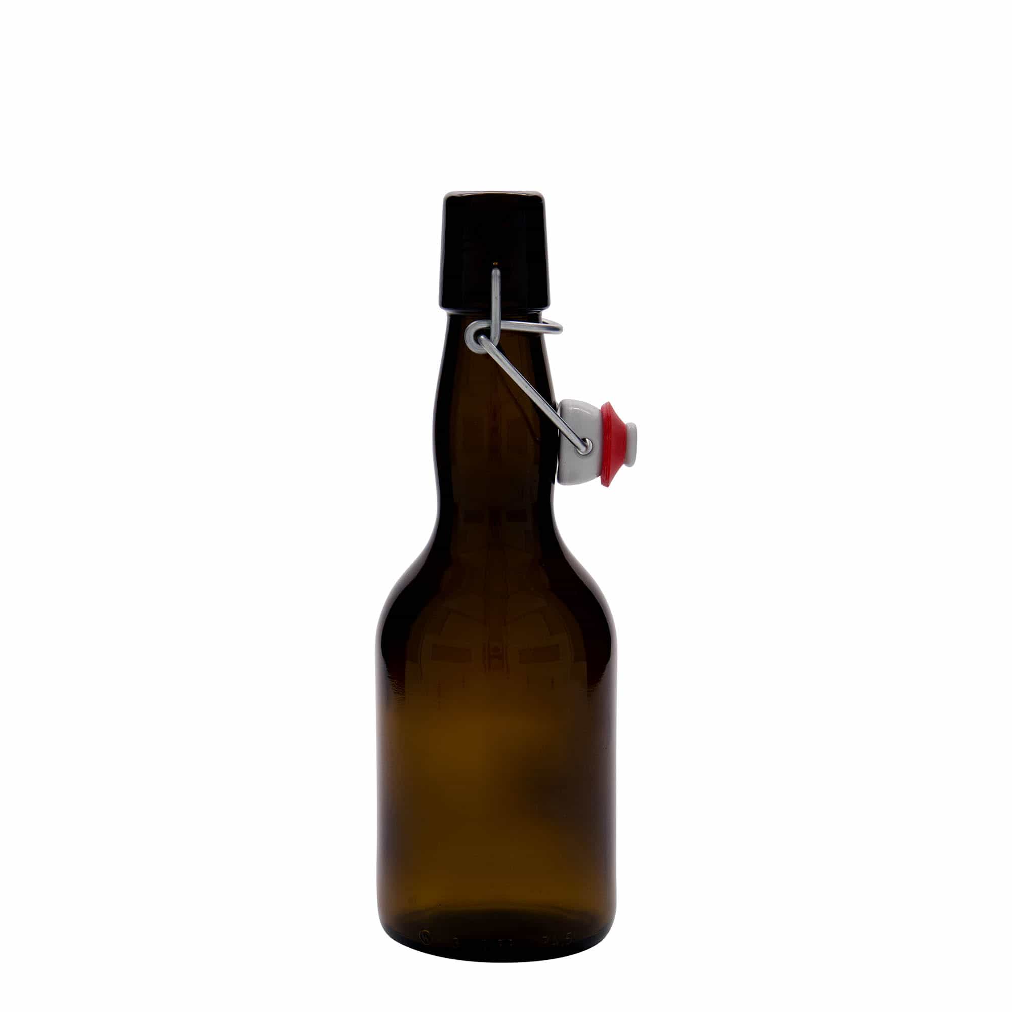 Bottiglia di birra da 330 ml, collo a campana, vetro, marrone, apertura: chiusura a leva