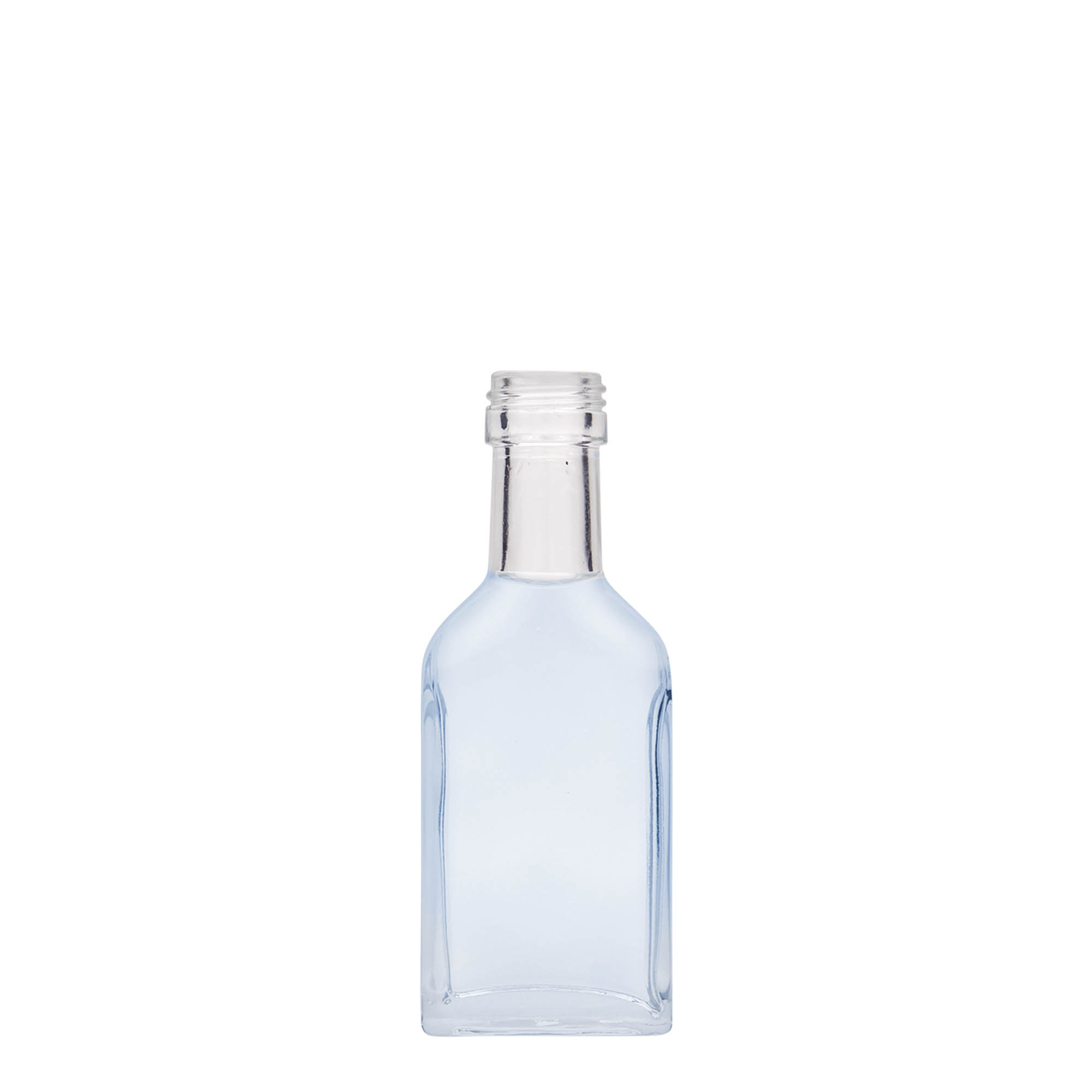 Bottiglia tascabile da 40 ml, collo lungo, rettangolare, vetro, bocca: PP 22