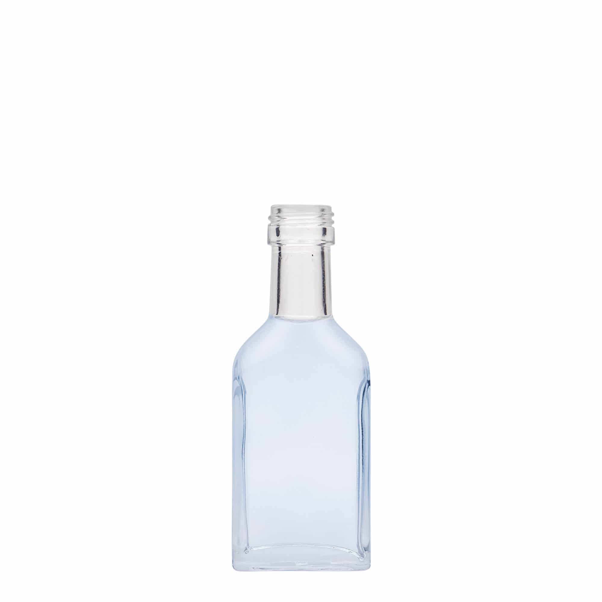 Bottiglia tascabile da 40 ml, collo lungo, rettangolare, vetro, bocca: PP 22