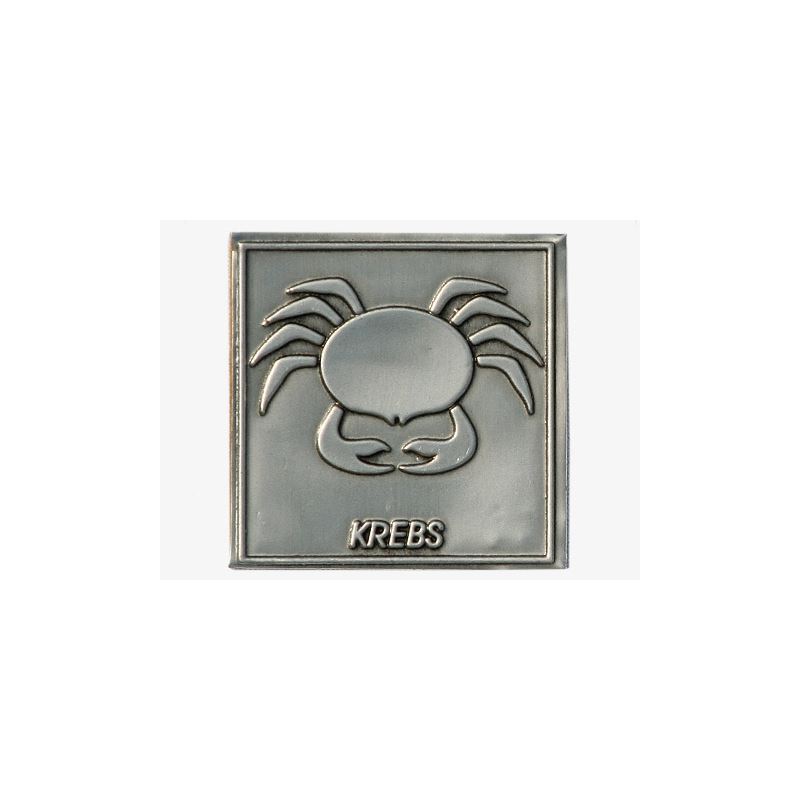 Etichetta in stagno 'Cancro', quadrata, metallo, argento Etichetta in stagno 'Cancro', quadrata, metallo, argento