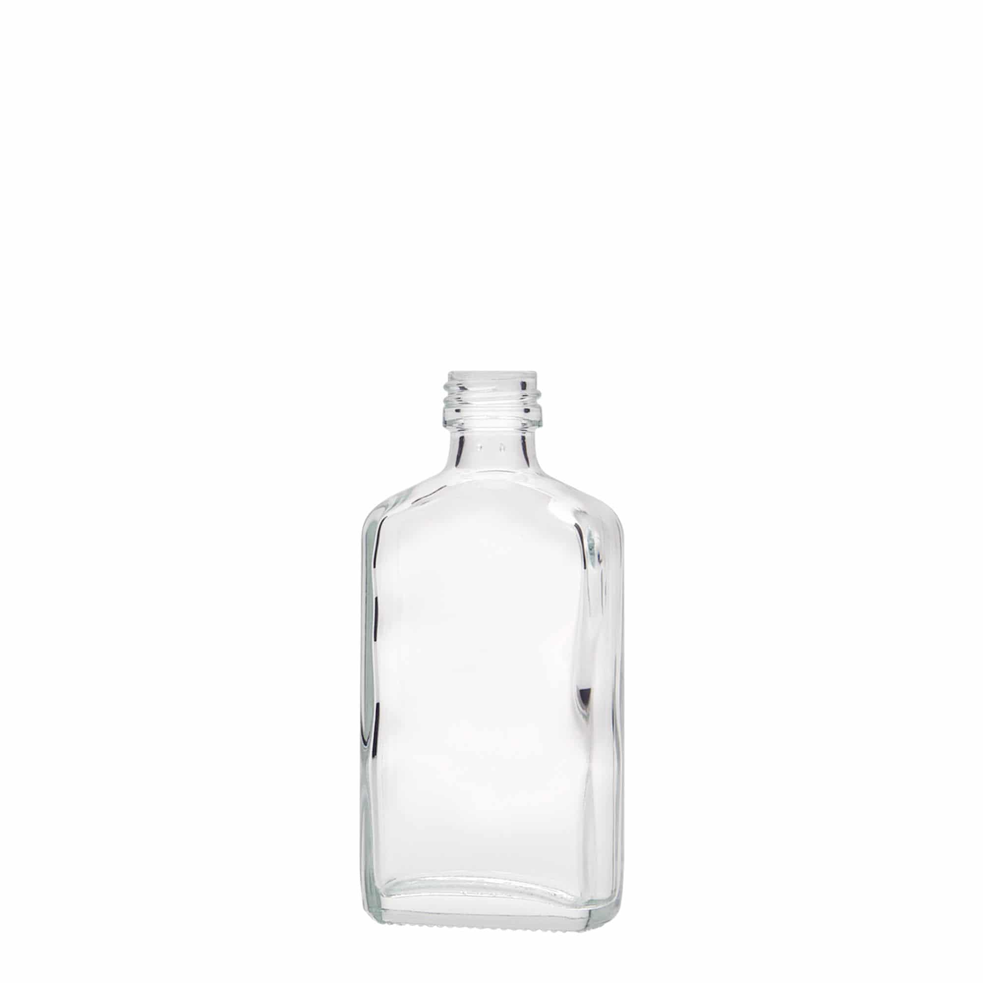 Bottiglia tascabile da 50 ml, rettangolare, vetro, bocca: PP 18 Bottiglia tascabile da 50 ml, rettangolare, vetro, bocca: PP 18