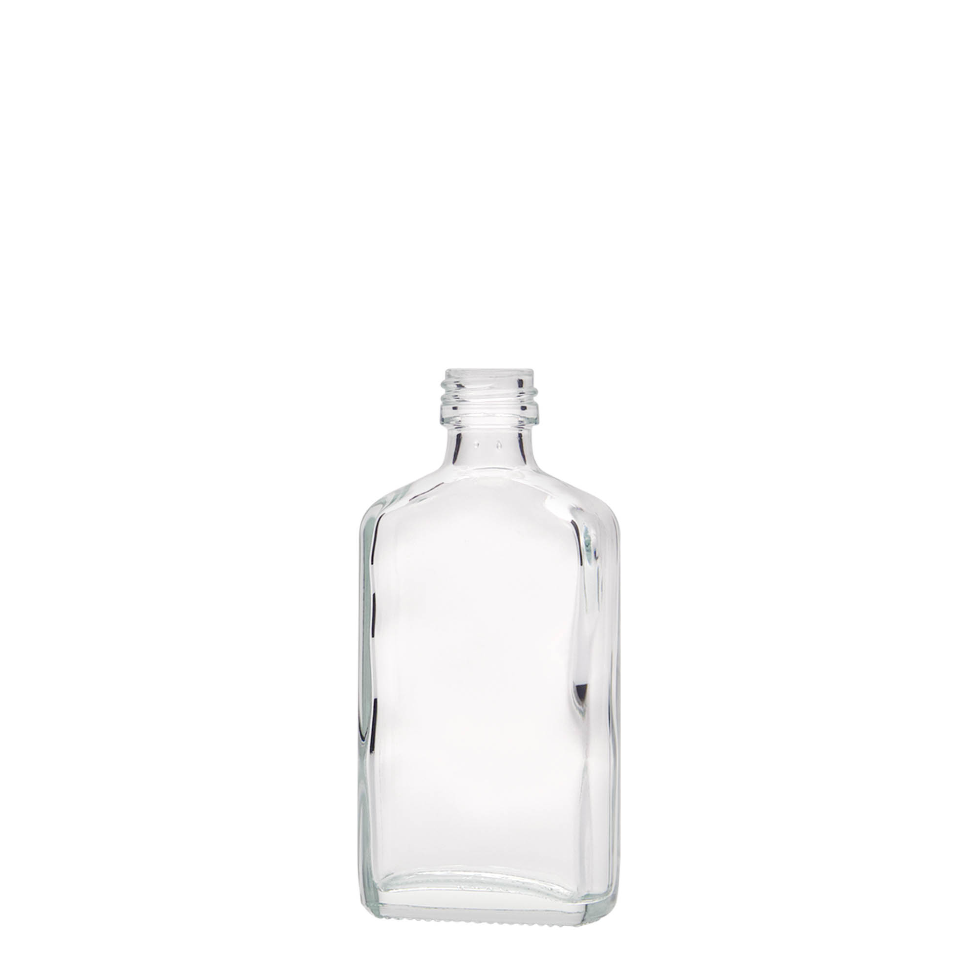 Bottiglia tascabile da 50 ml, rettangolare, vetro, bocca: PP 18 Bottiglia tascabile da 50 ml, rettangolare, vetro, bocca: PP 18